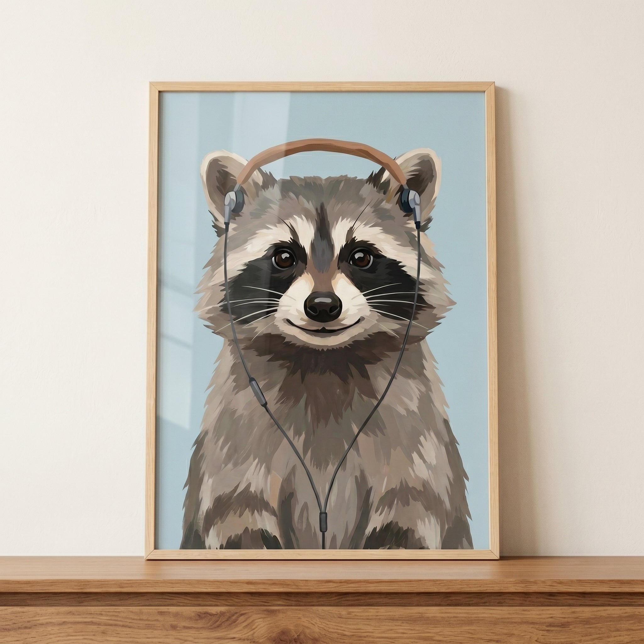 Over Ear Headphone Raccoon Wall Art - Musical Masked Raccoon