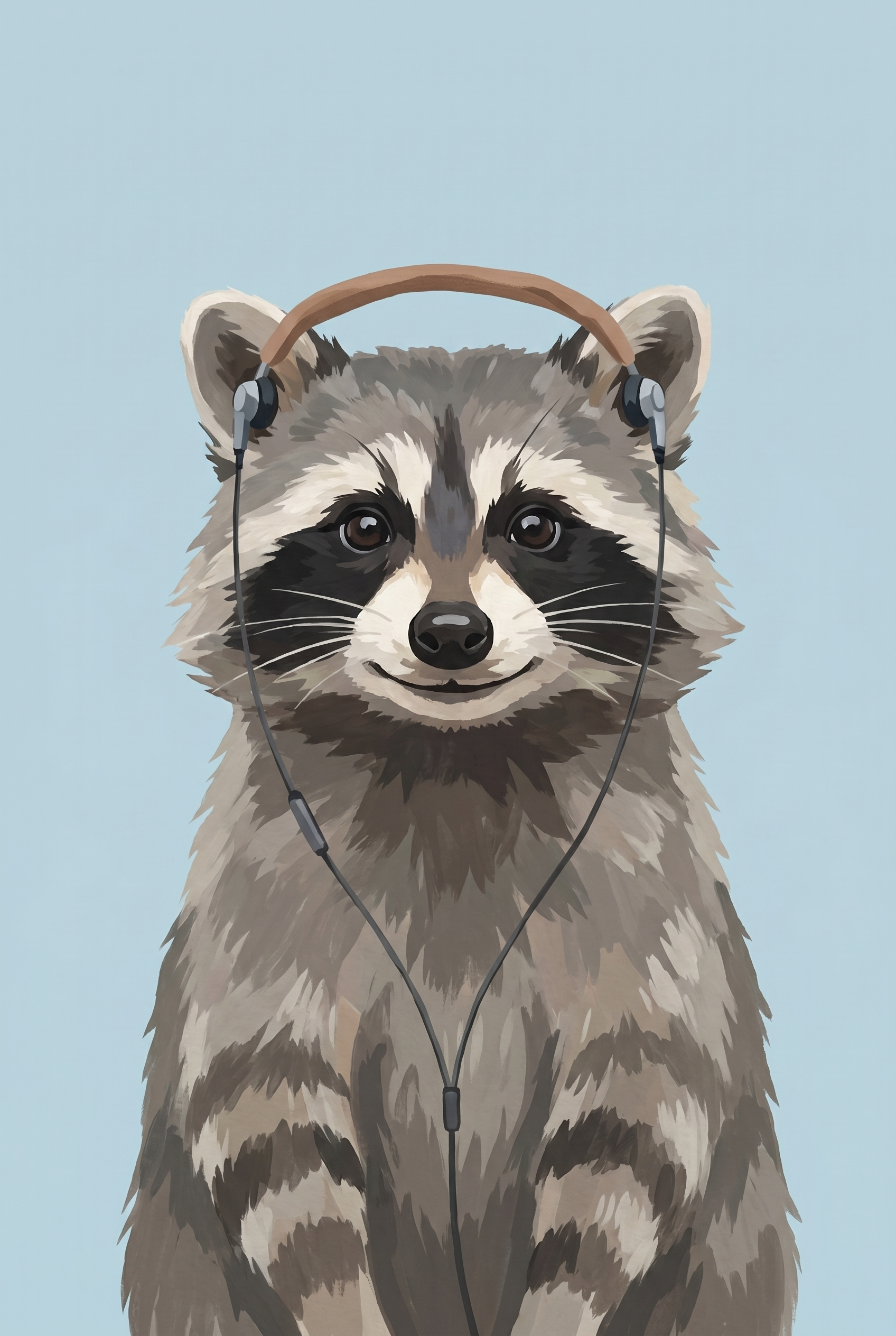 Over Ear Headphone Raccoon Wall Art - Musical Masked Raccoon