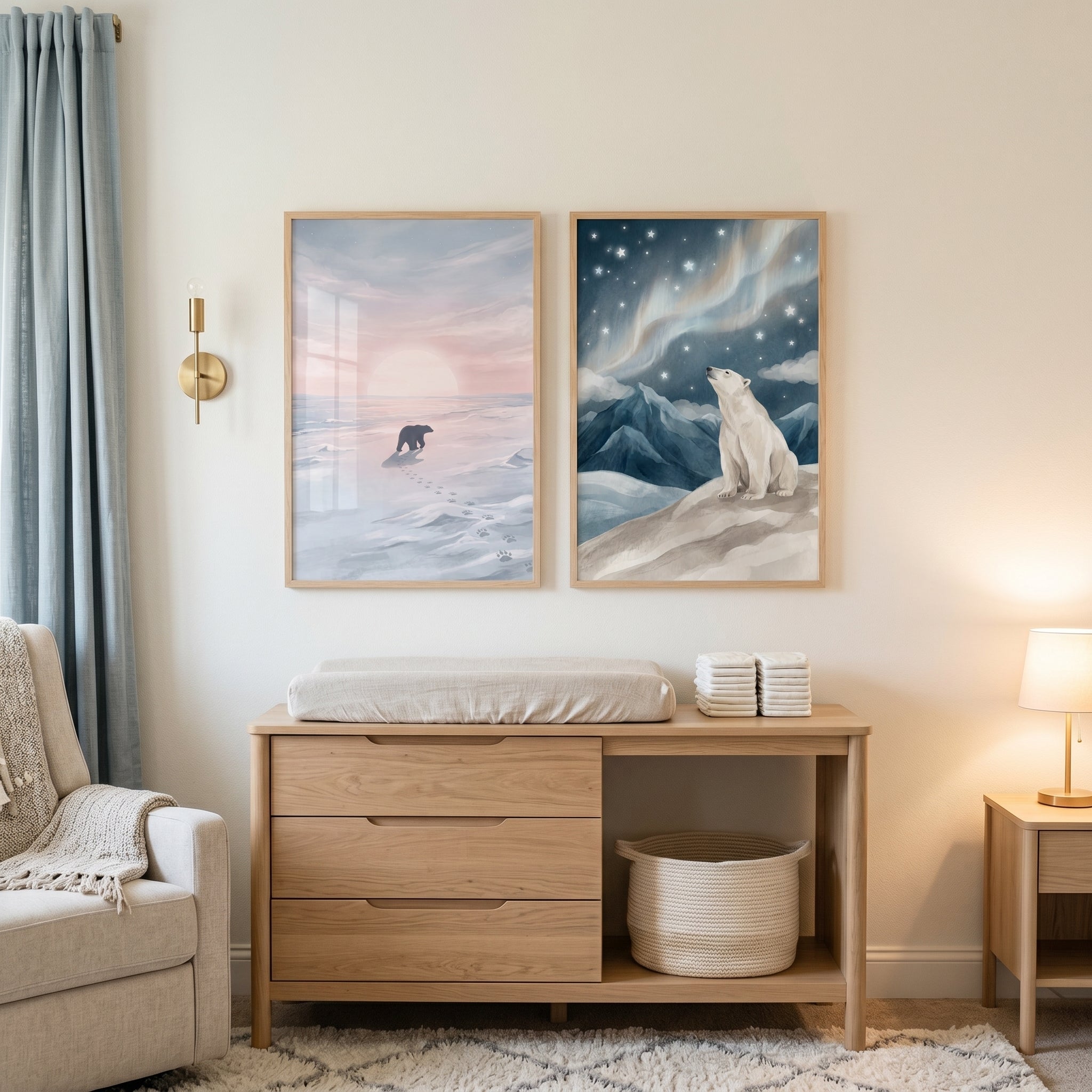 Painterly Arctic Polar Bear Wall Art Set of 2 - Arctic Horizon Dreams