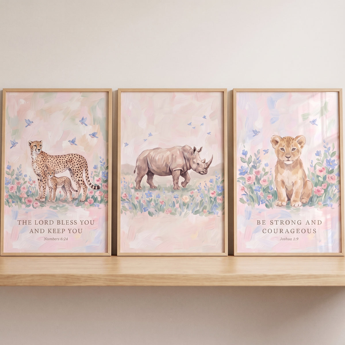 Painterly Bird Safari Animals Wall Art Set Of 3 - Blessed Safari Verses