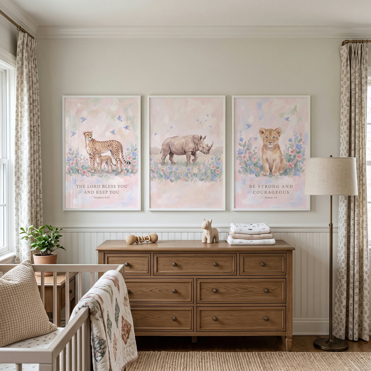 Painterly Bird Safari Animals Wall Art Set Of 3 - Blessed Safari Verses