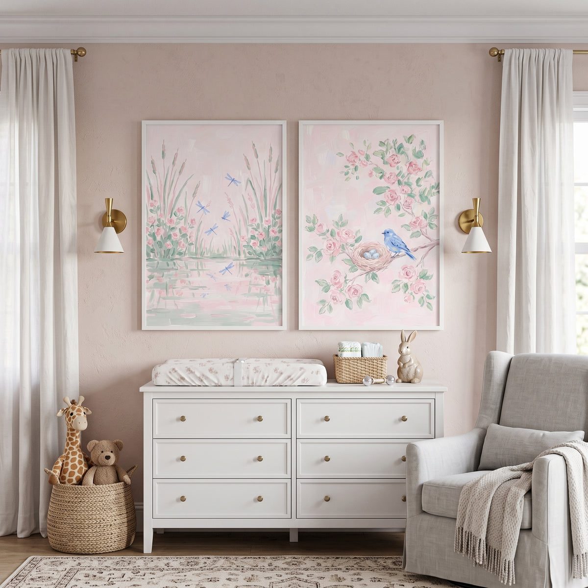 Painterly Blush Floral Garden Wall Art Set of 2 - Serene Nature Duo