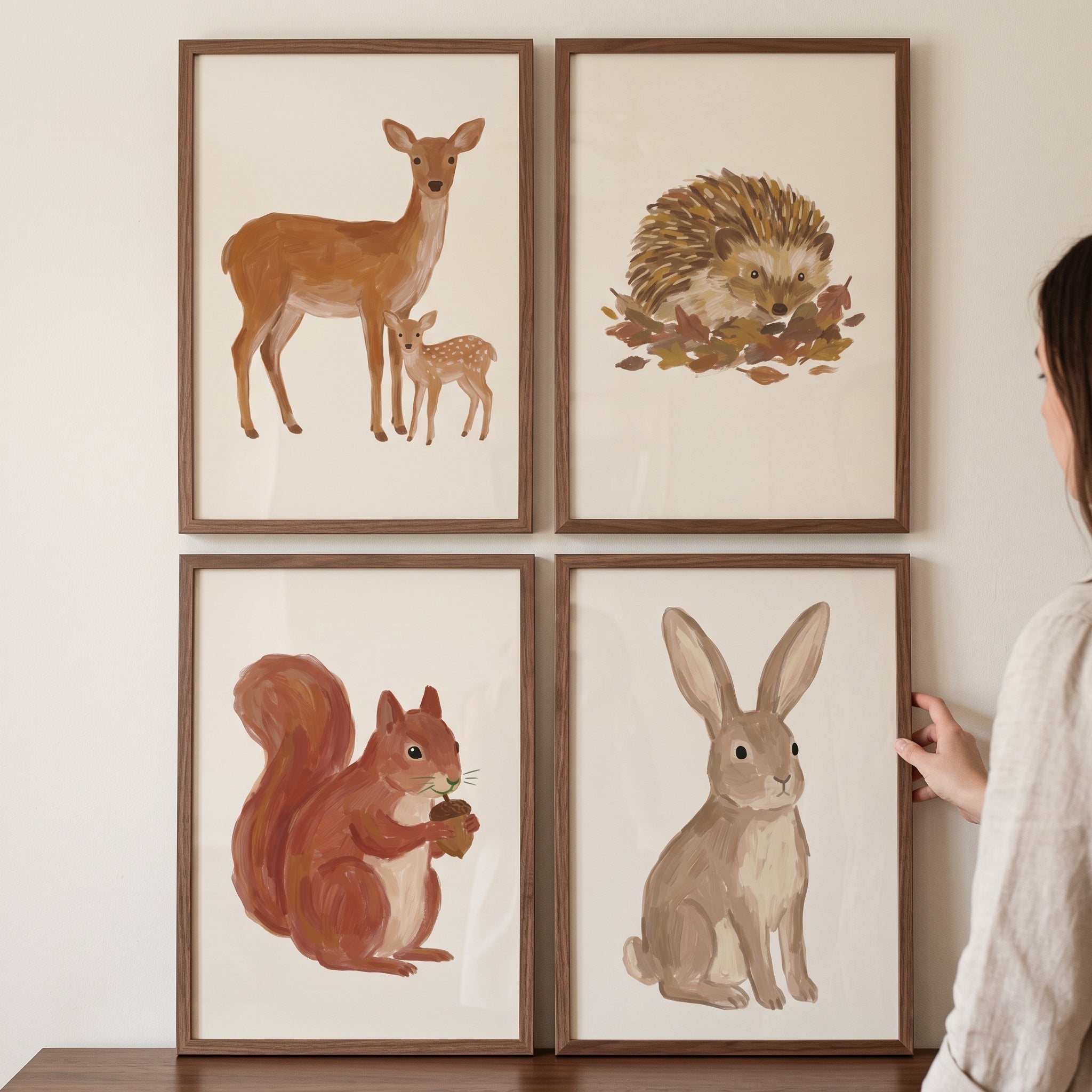 Painterly Brown Woodland Animals Wall Art Set of 4 - Forest Friends Collection