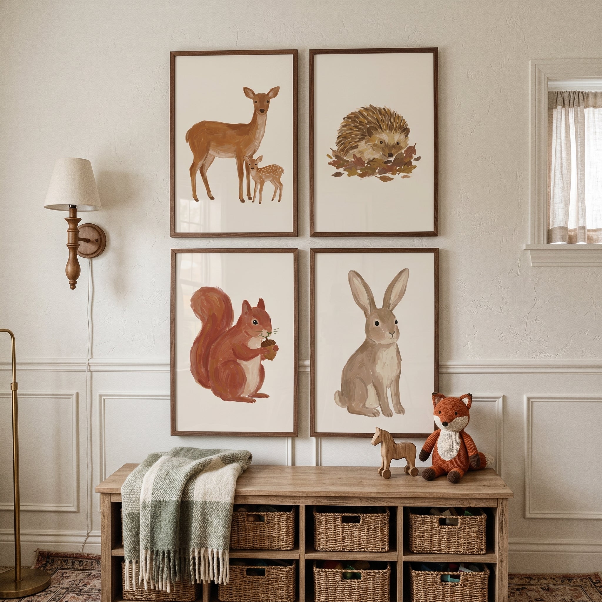 Painterly Brown Woodland Animals Wall Art Set of 4 - Forest Friends Collection