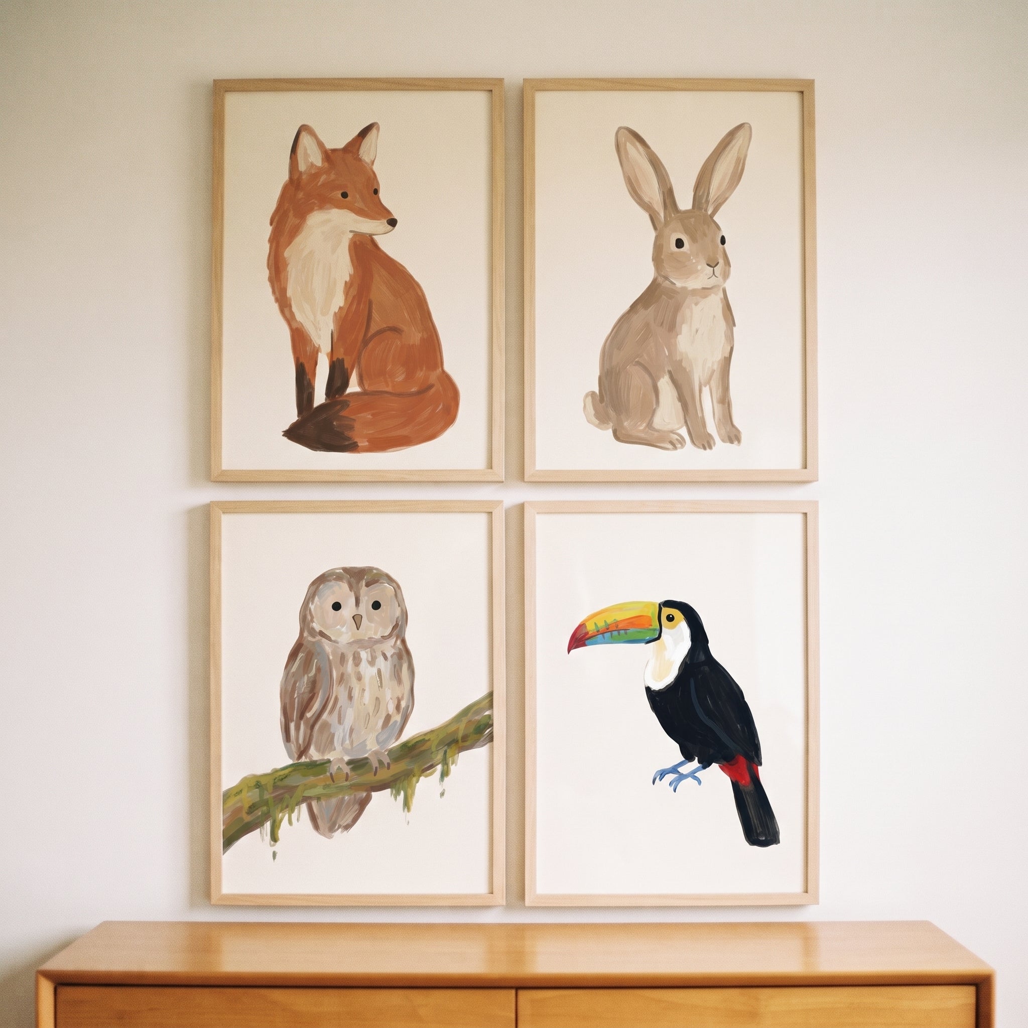 Painterly Earth Tone Animals Wall Art Set of 4 - Wild Animal Portraits