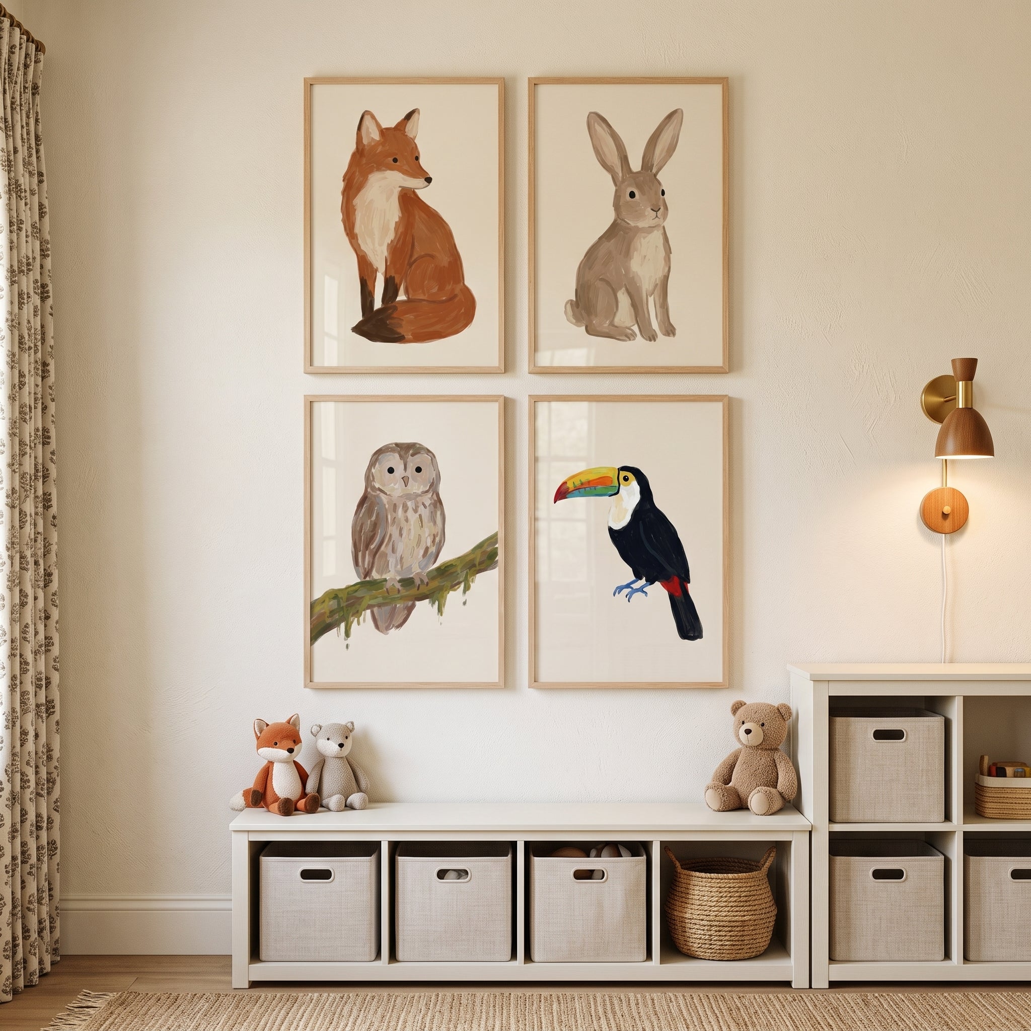 Painterly Earth Tone Animals Wall Art Set of 4 - Wild Animal Portraits