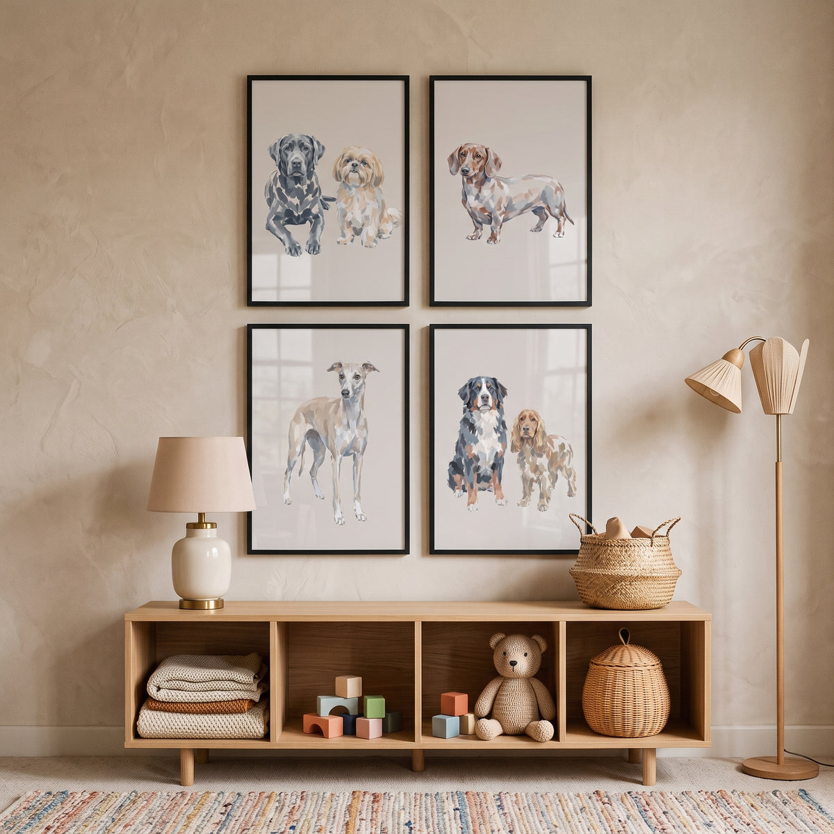 Painterly Earth Tone Dogs Wall Art Set of 4 - Canine Companion Art