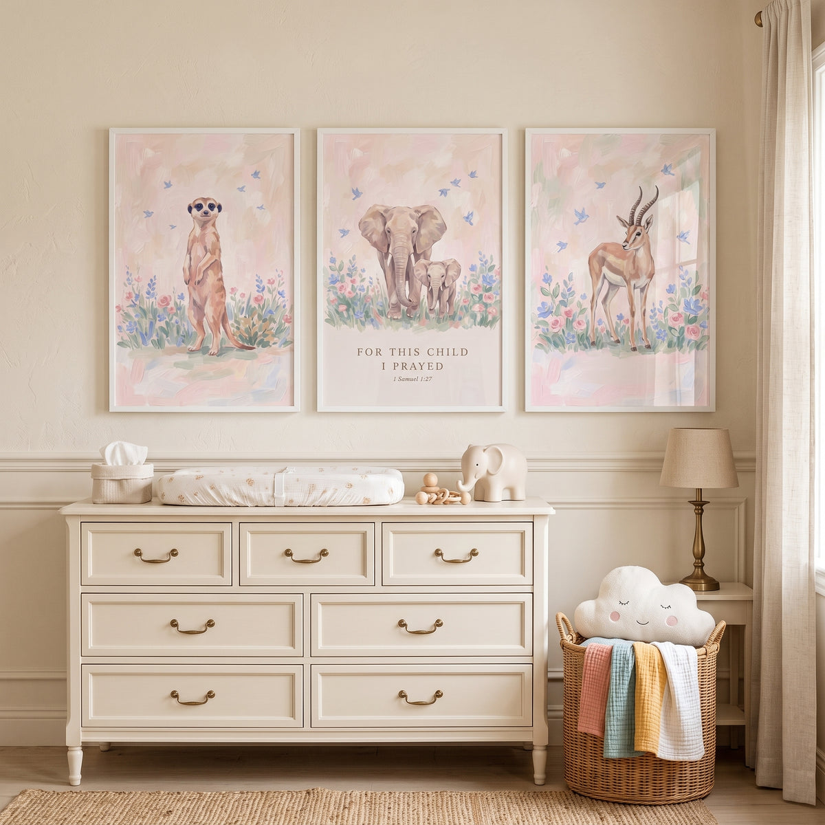 Painterly Meadow Savanna Animals Wall Art Set Of 3 - Faithful Nursery Art
