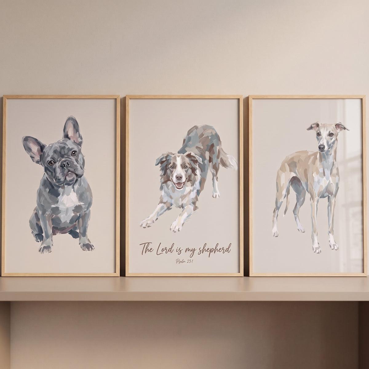 Painterly Muted Watercolor Dogs Wall Art Set of 3 - Sacred Shepherd Pups