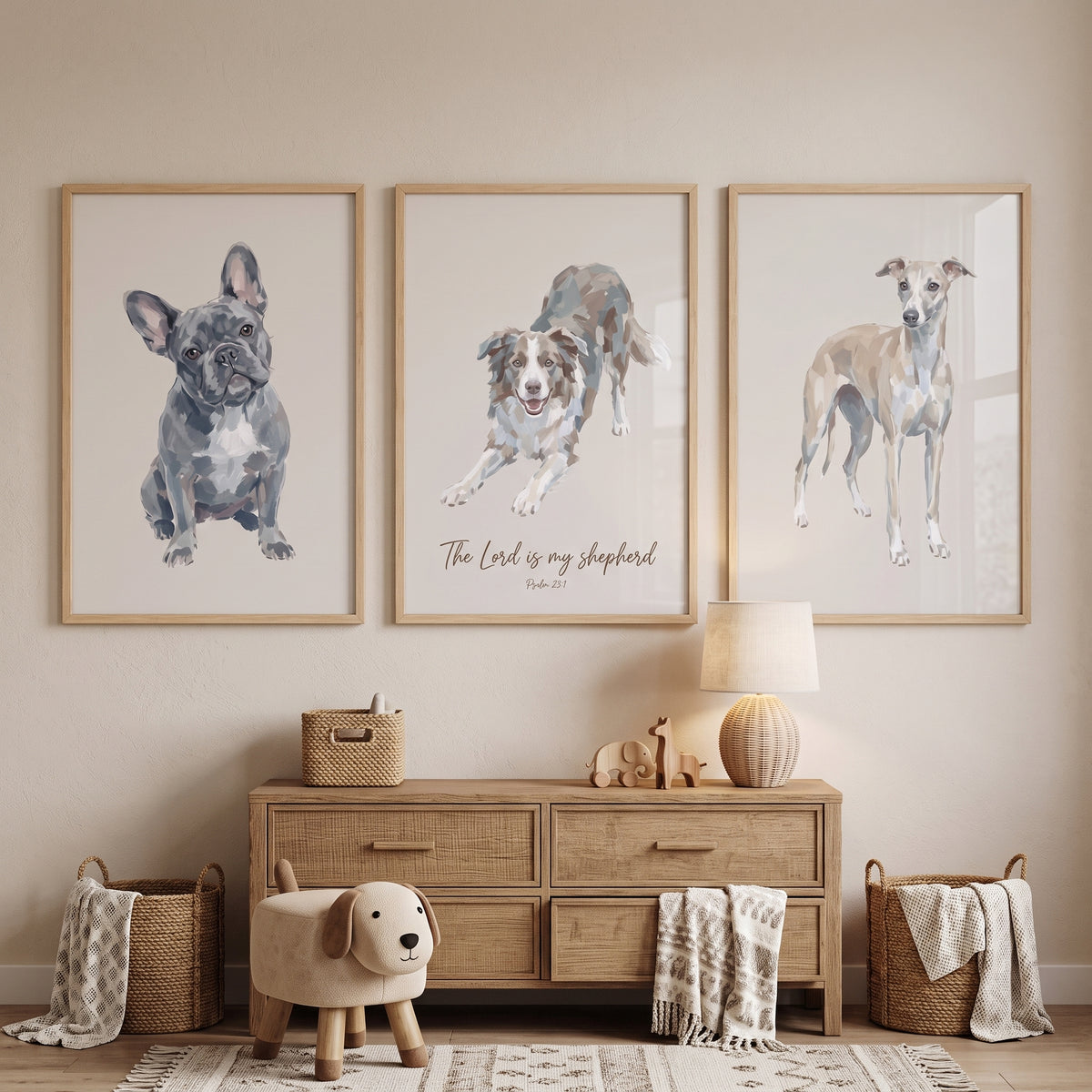 Painterly Muted Watercolor Dogs Wall Art Set of 3 - Sacred Shepherd Pups
