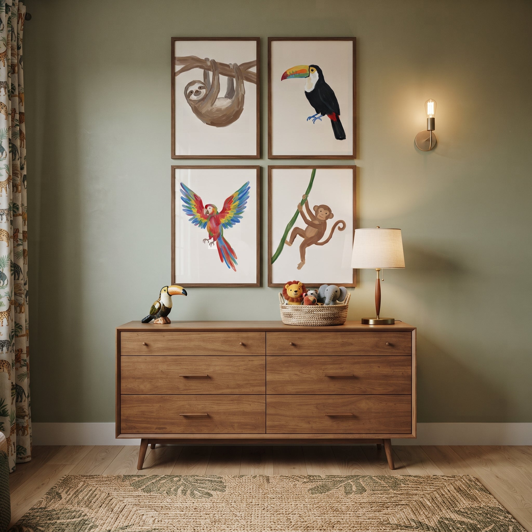 Painterly Neutral Jungle Animals Wall Art Set of 4 - Cute Jungle Crew
