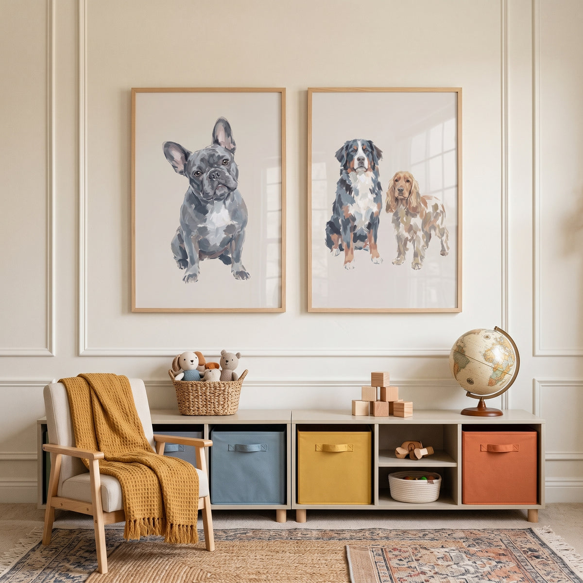 Painterly Neutral Pet Dogs Wall Art Set of 2 - Loyal Canine Portraits