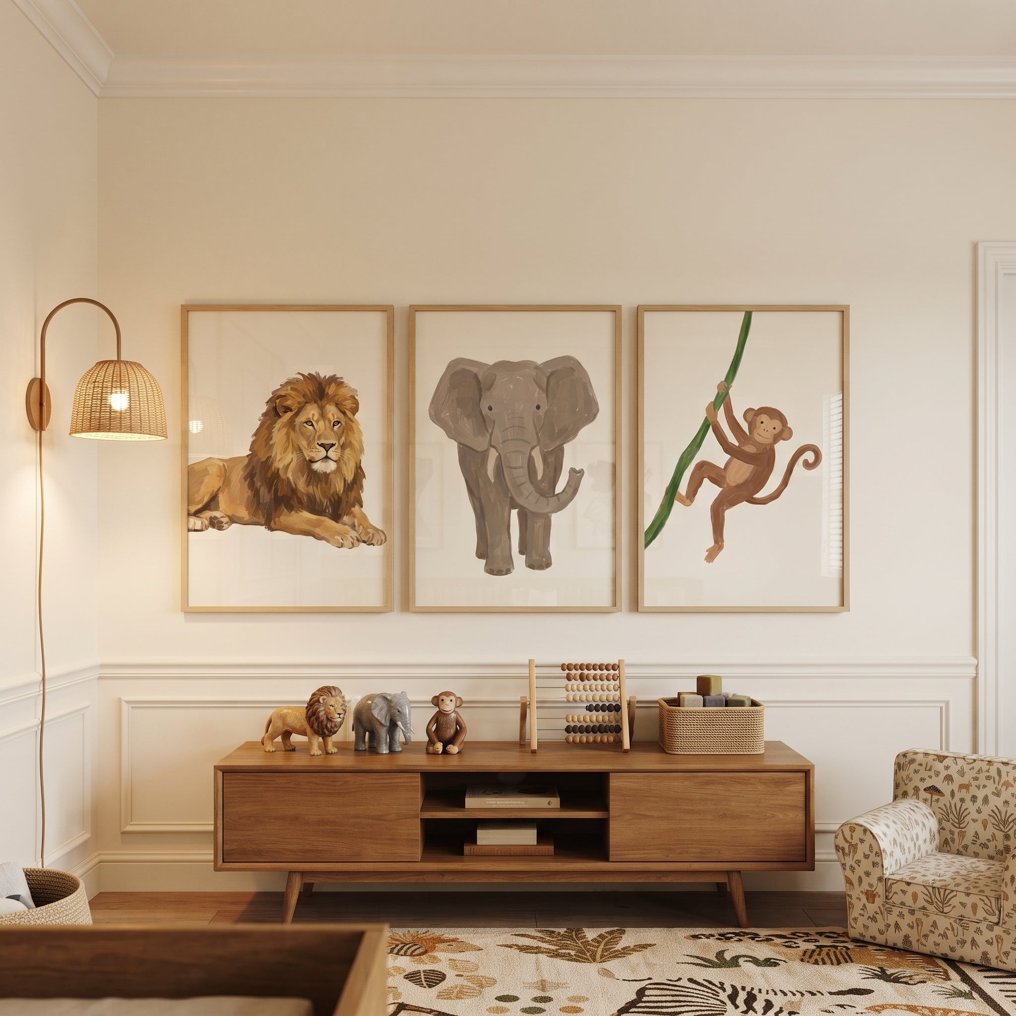 Painterly Neutral Safari Animals Wall Art Set of 3 - Wild Safari Friends