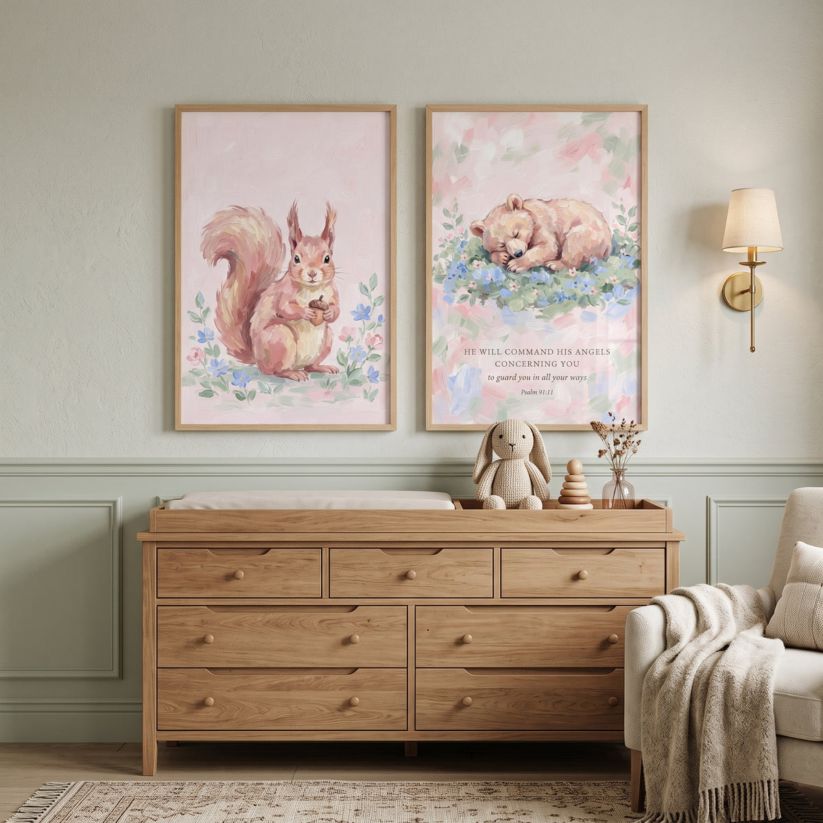Painterly Pastel Forest Animals Wall Art Set of 2 - Divine Forest Friends