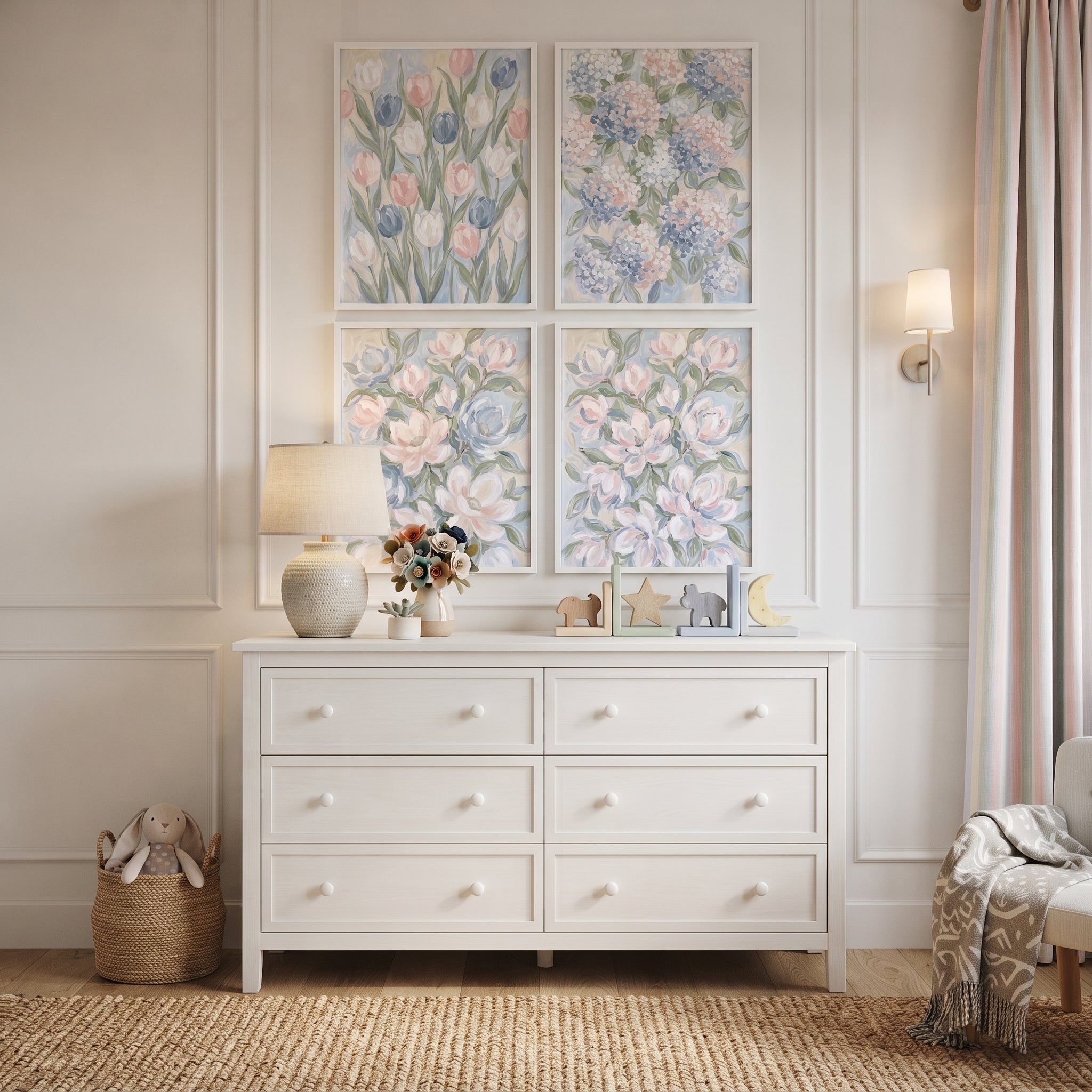 Painterly Pastel Garden Floral Wall Art Set of 4 - Pastel Petal Dreams