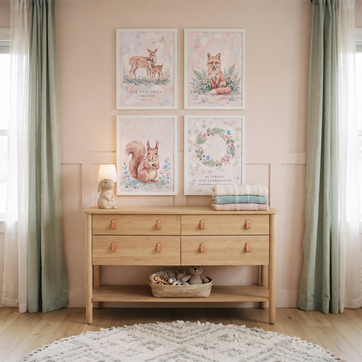 Painterly Pastel Woodland Animals Print Set of 4 - Sweet Animal Verses