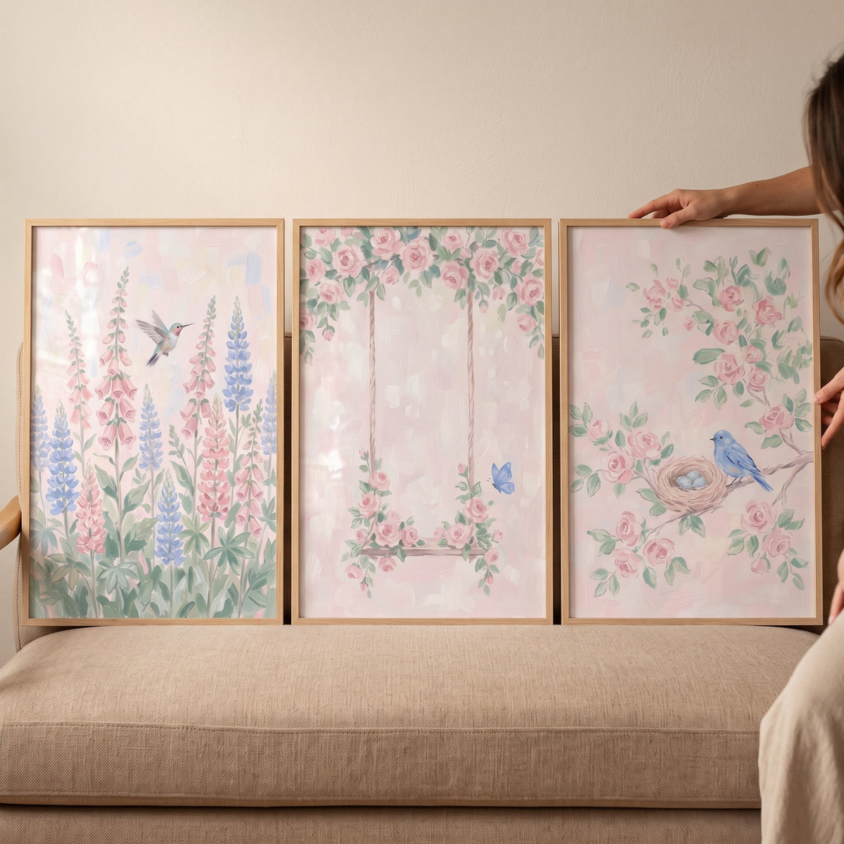 Painterly Pink Botanical Garden Wall Art Set of 3 - Sweet Blossom Trio