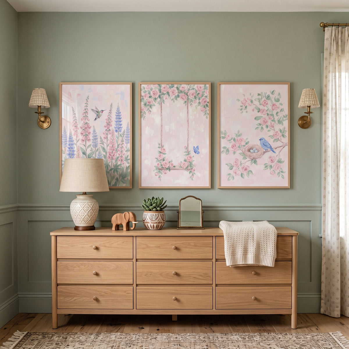 Painterly Pink Botanical Garden Wall Art Set of 3 - Sweet Blossom Trio