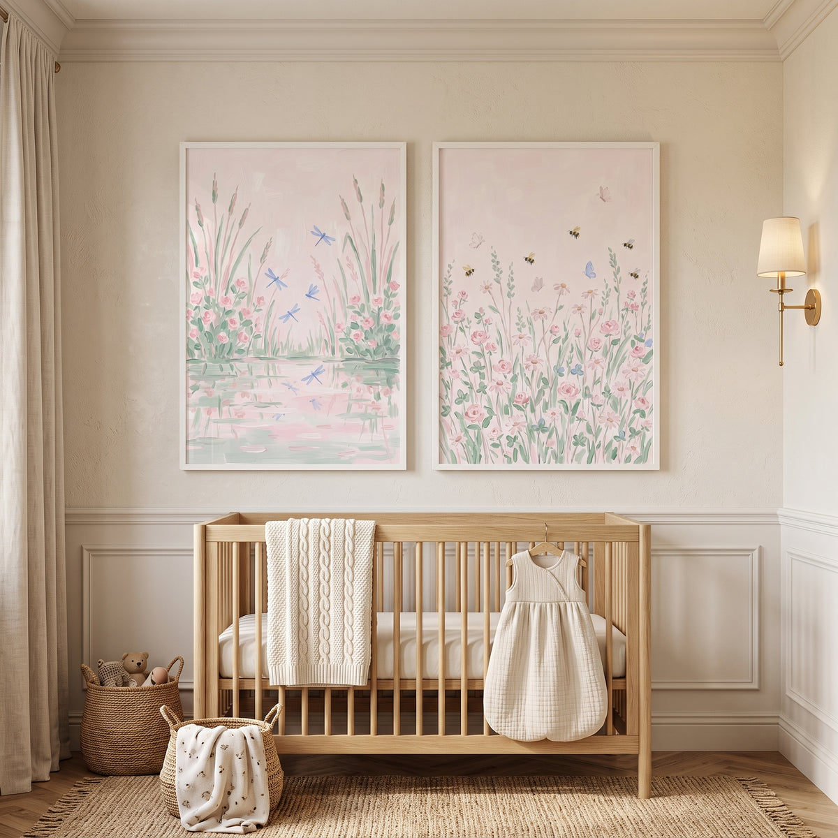 Painterly Pink Flower Wall Art Set of 2 - Pastel Nature Bliss