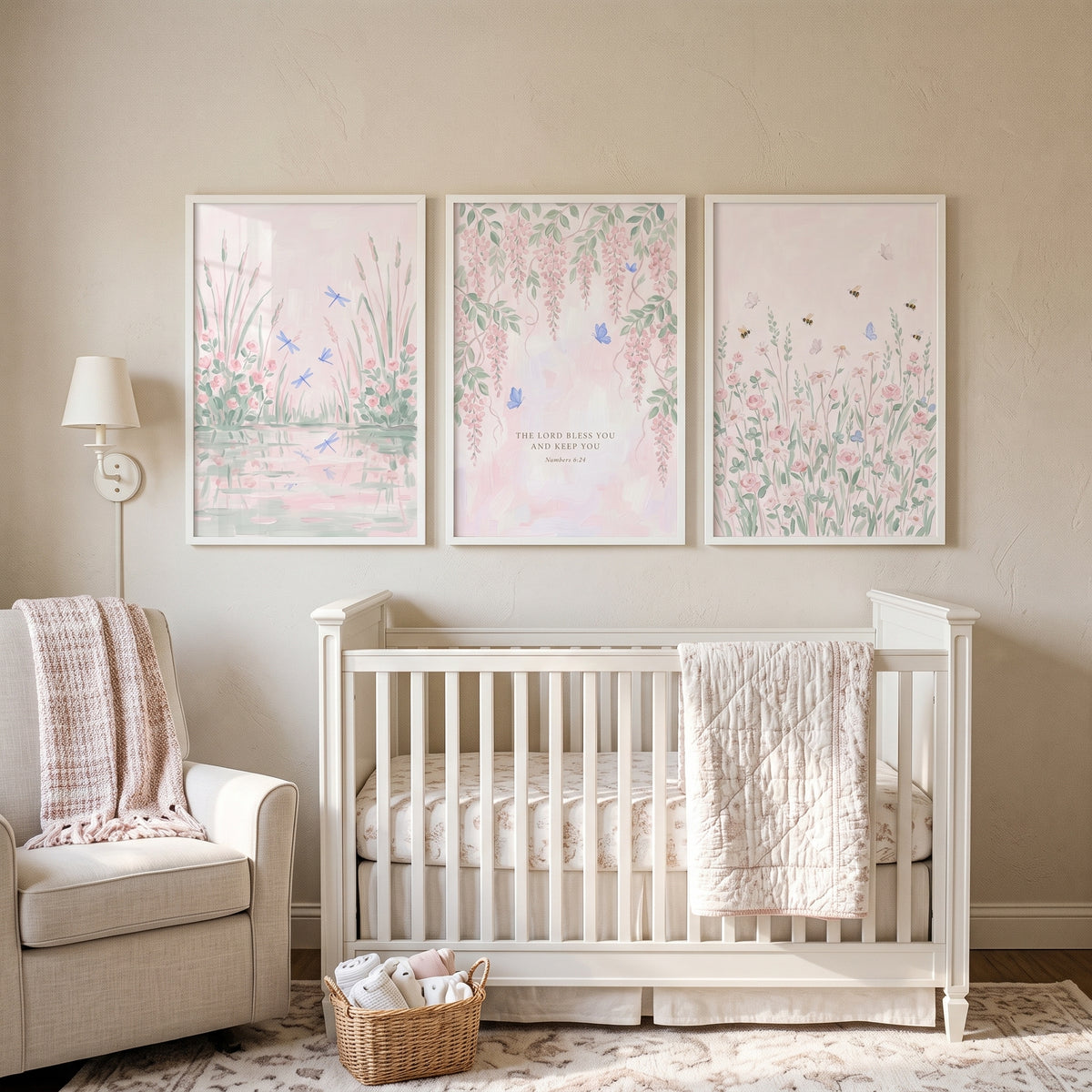 Painterly Pink Garden Wall Art Set of 3 - Heavenly Nature Grace