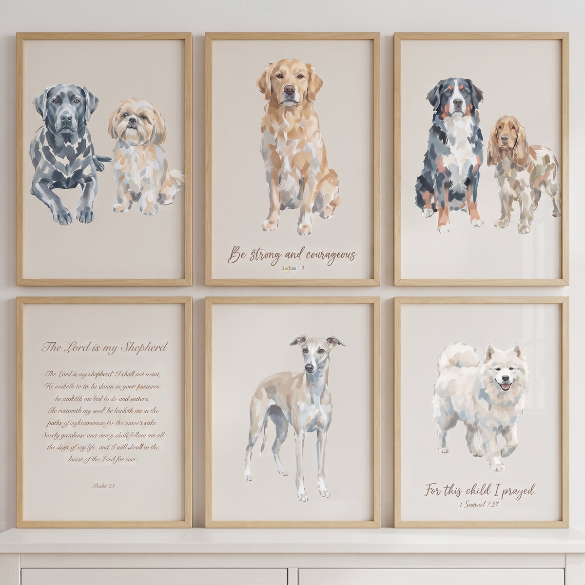Painterly Religious Pet Dogs Artwork Set of 6 - Blessed Dog Verses