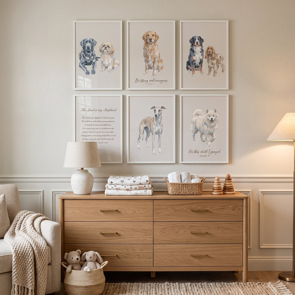 Painterly Religious Pet Dogs Artwork Set of 6 - Blessed Dog Verses