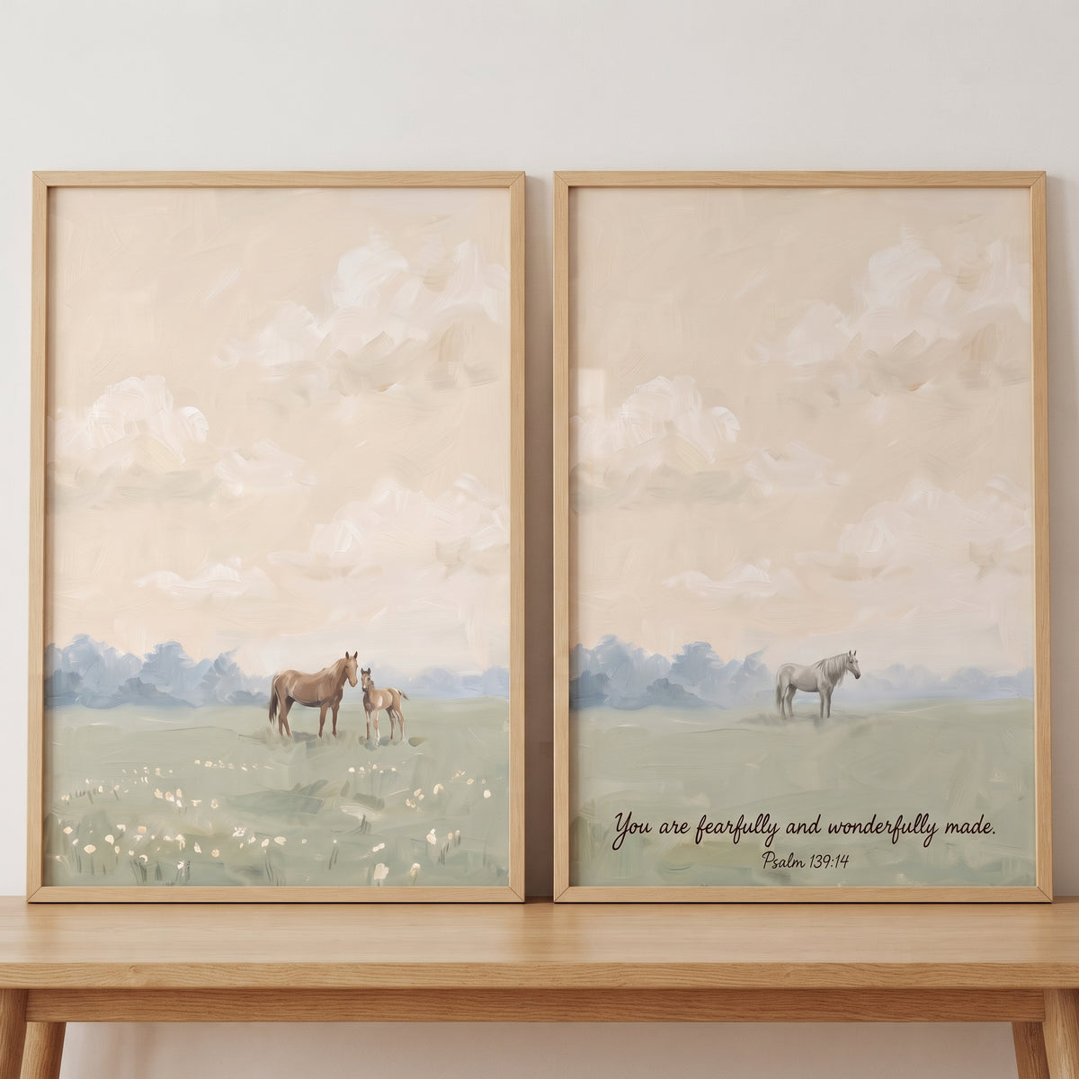 Painterly Sage Meadow Horse Wall Art Set of 2 - Wonderfully Made Meadow