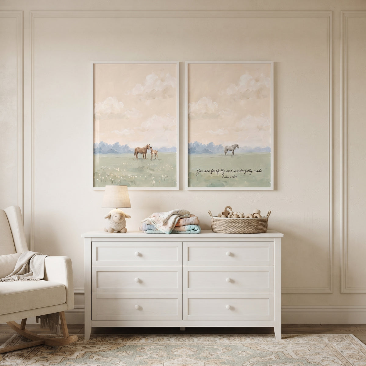 Painterly Sage Meadow Horse Wall Art Set of 2 - Wonderfully Made Meadow