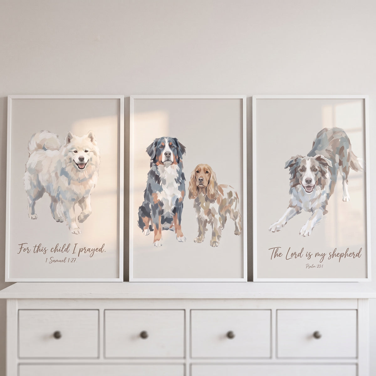 Painterly Soft Neutral Dogs Wall Art Set of 3 - Faithful Dog Prints