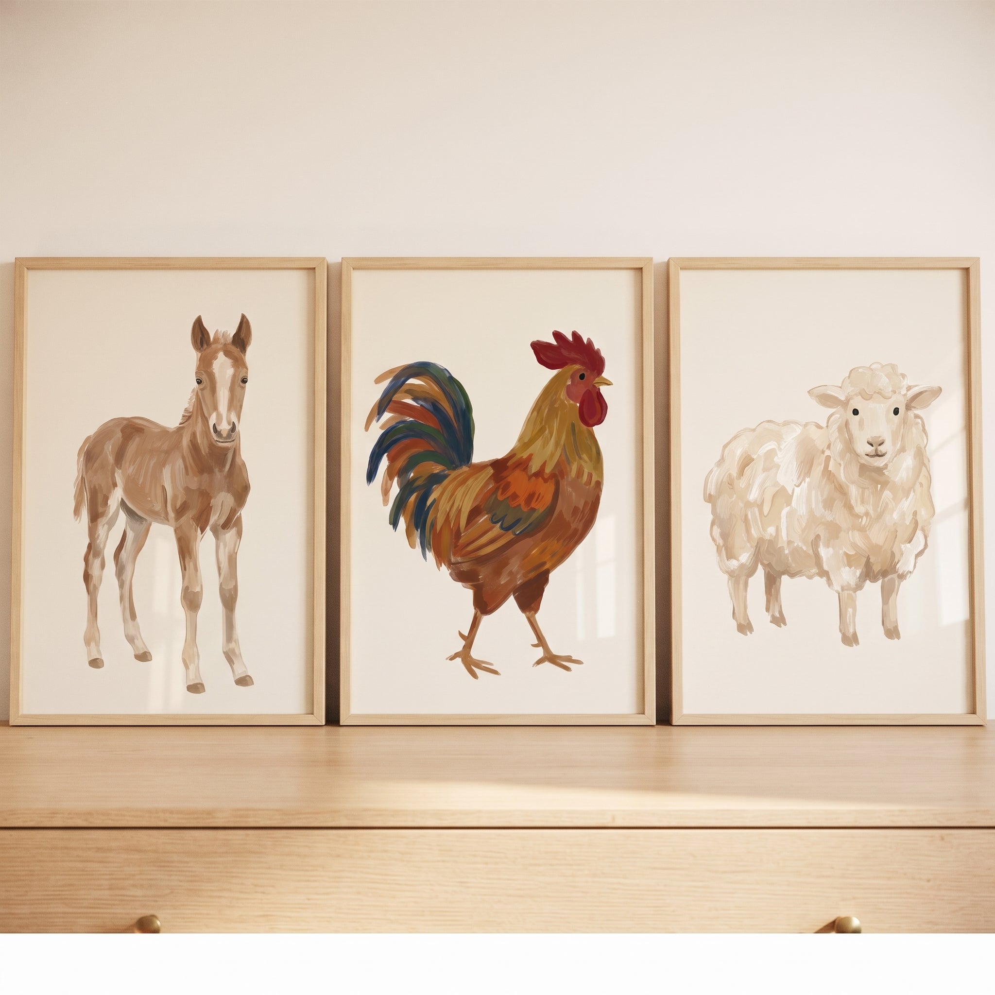 Painterly Tan Farm Animals Wall Art Set of 3 - Farm Friends Trio