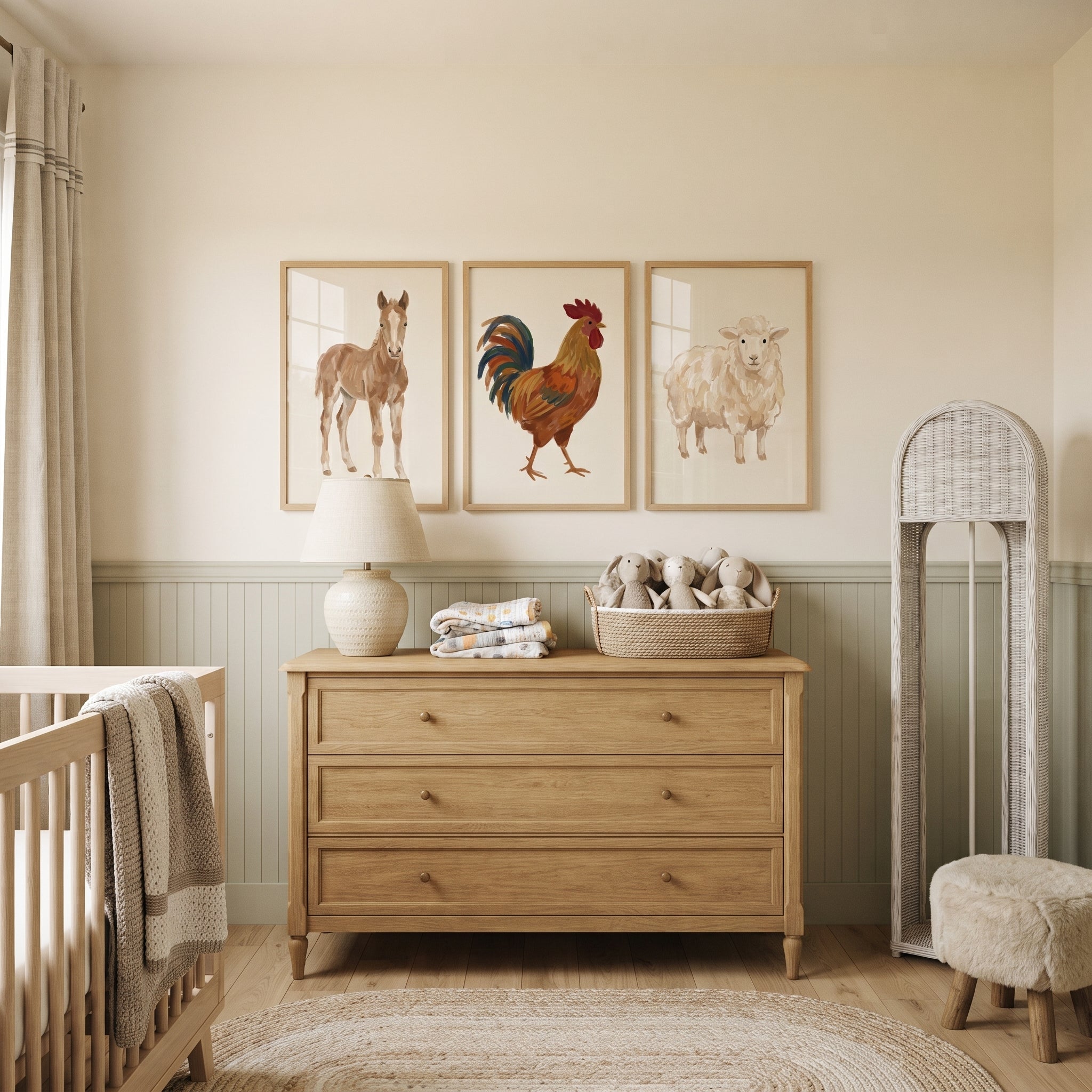 Painterly Tan Farm Animals Wall Art Set of 3 - Farm Friends Trio