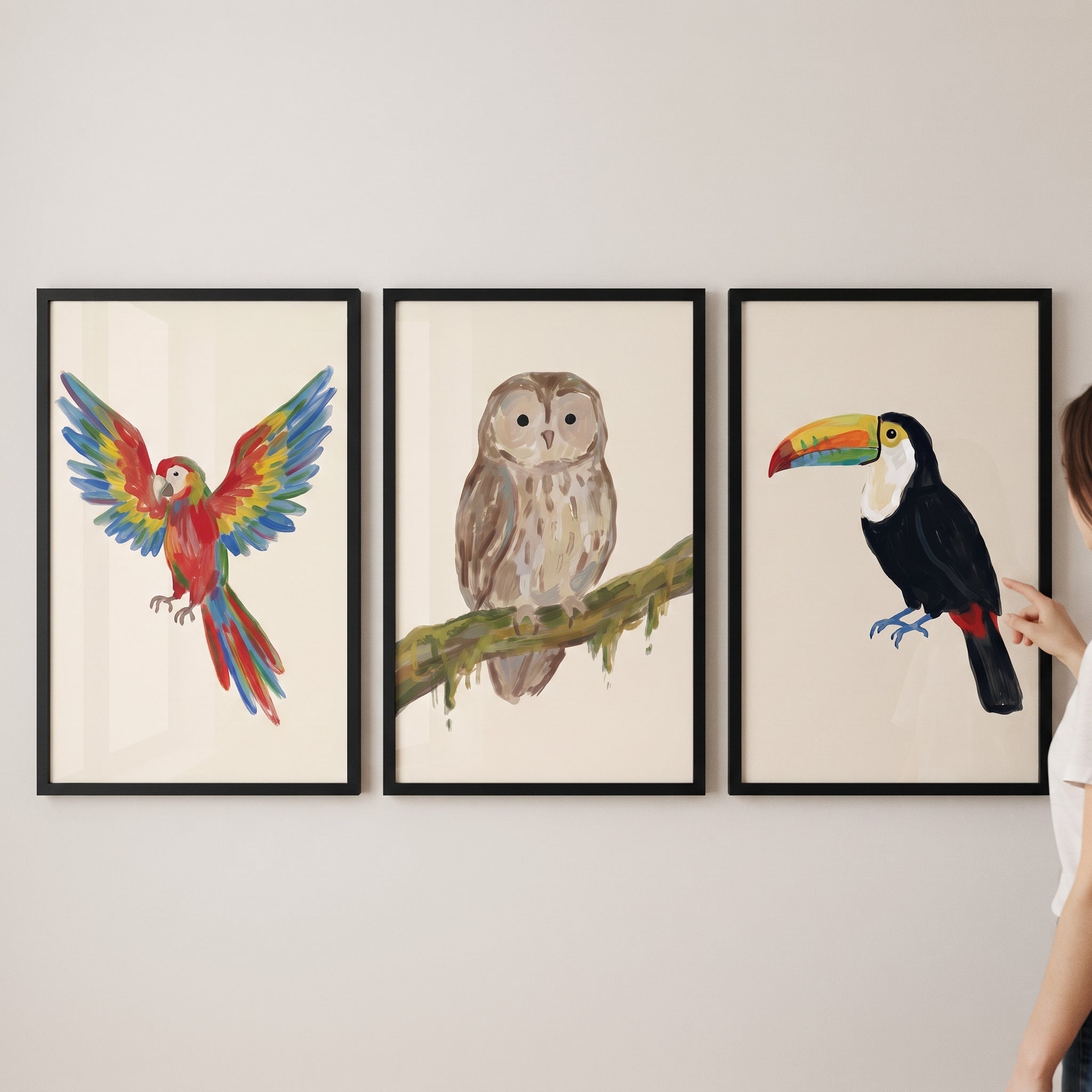 Painterly Textured Avian Birds Wall Art Set of 3 - Exotic Avian Trio