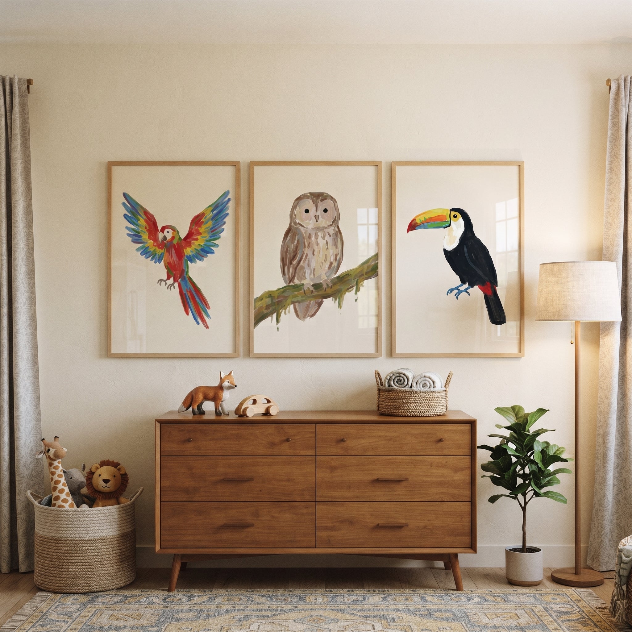 Painterly Textured Avian Birds Wall Art Set of 3 - Exotic Avian Trio