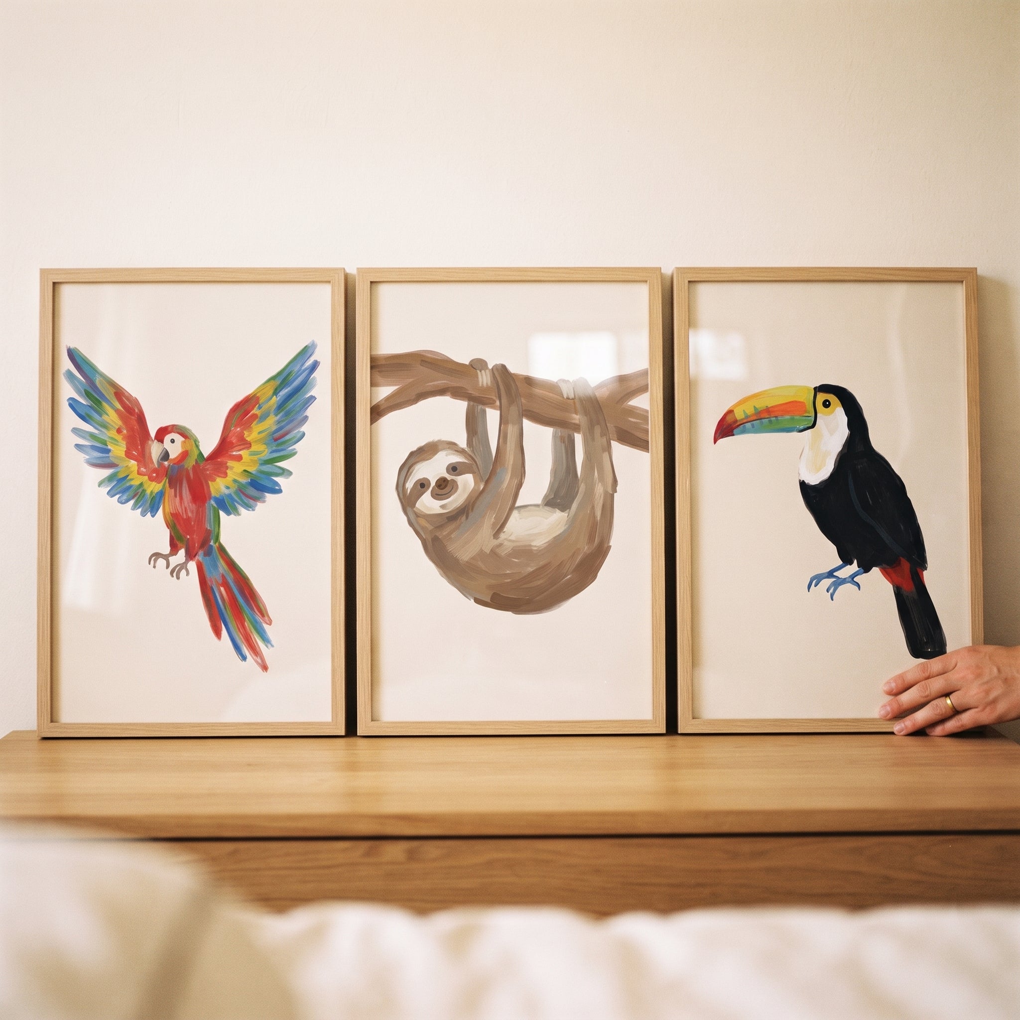 Painterly Tropical Animals Wall Art Set of 3 - Tropical Wildlife Trio