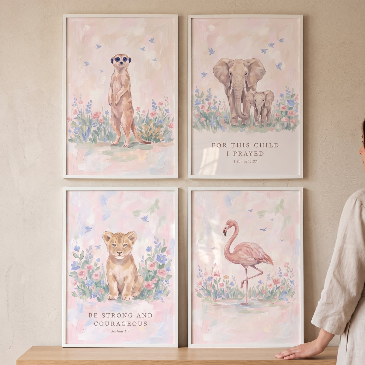 Painterly Wildflower Safari Animals Wall Art Set Of 4 - Safari Scripture Decor