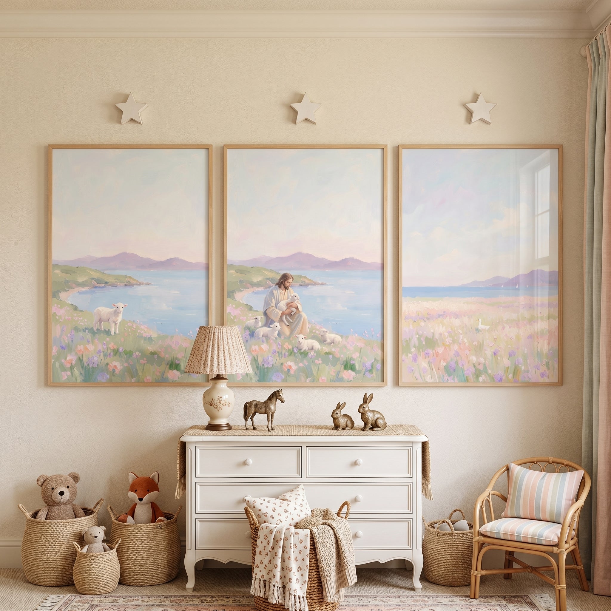 Pale Lilac Coastal Meadow Wall Art Set of 3 - Jesus Coastal Meadow