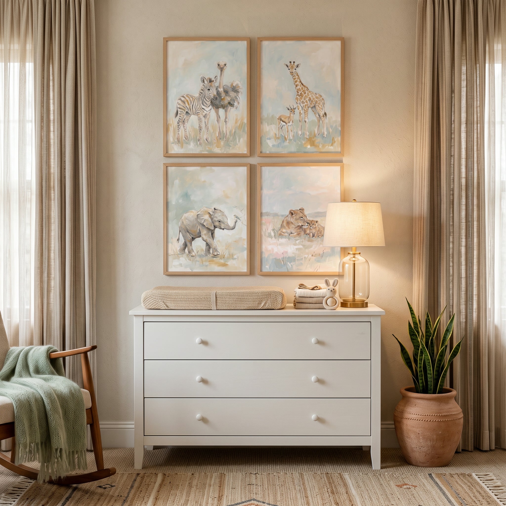 Pale Neutral Safari Animals Wall Art Set Of 4 - Savannah Friends