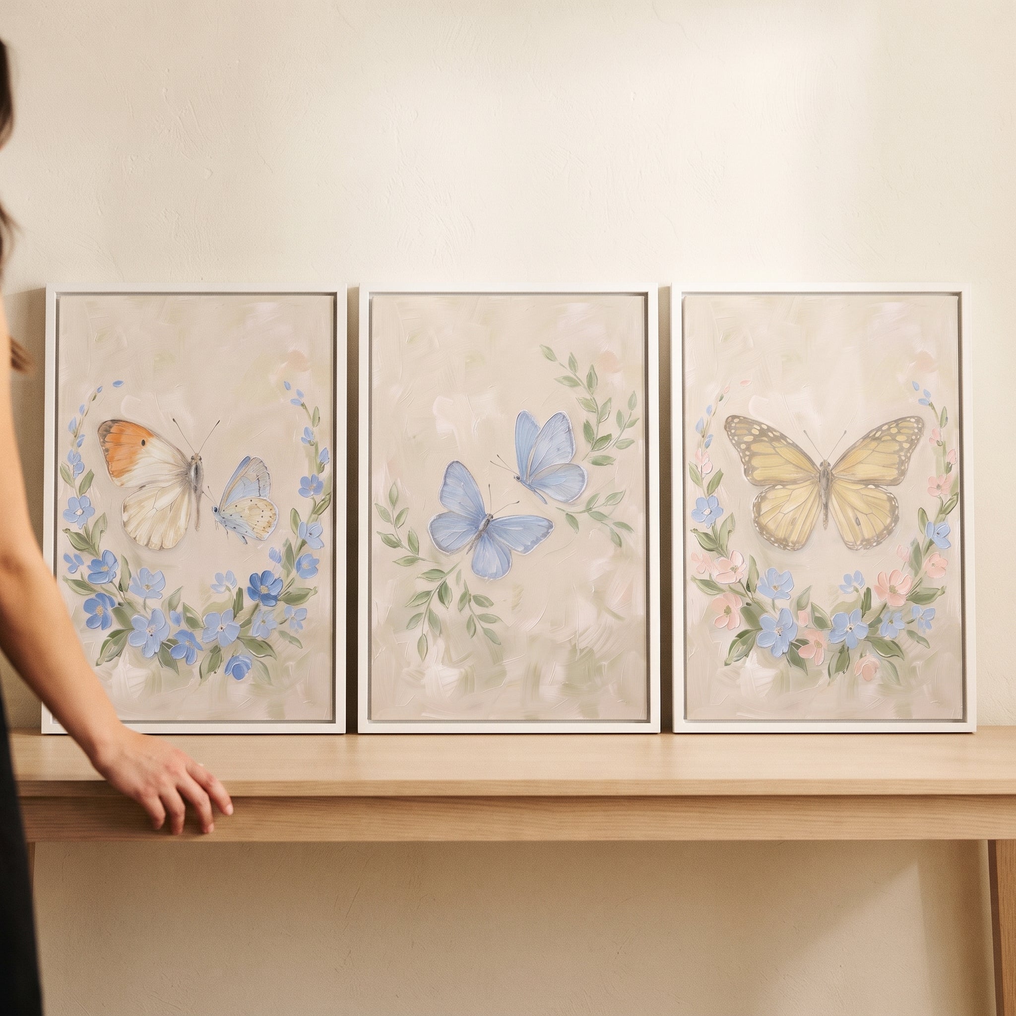 Pale Palette Garden Butterfly Wall Art Set of 3 - Delicate Winged Trio