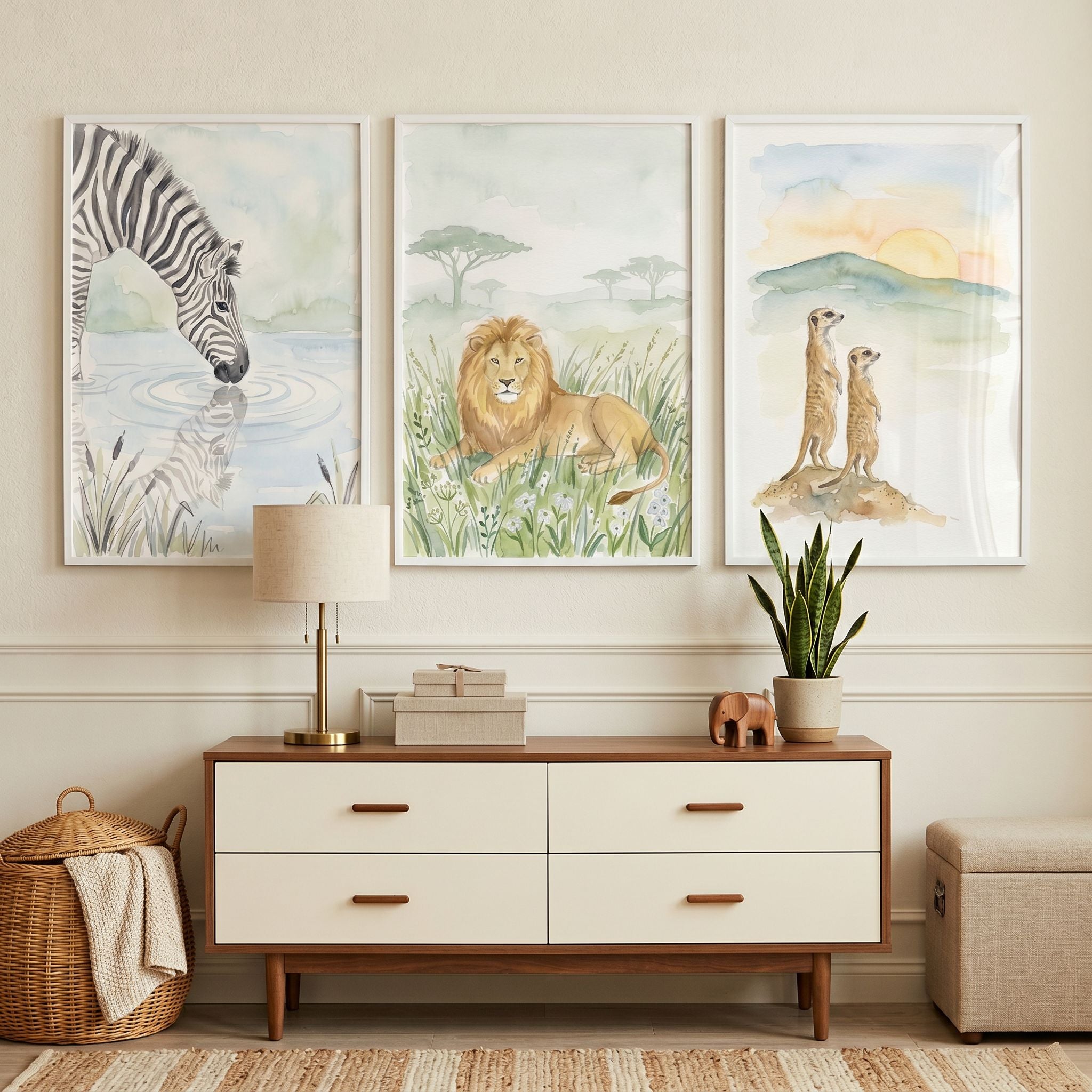 Pale Palette Safari Animal Wall Art Set of 3 - Serene Safari Life