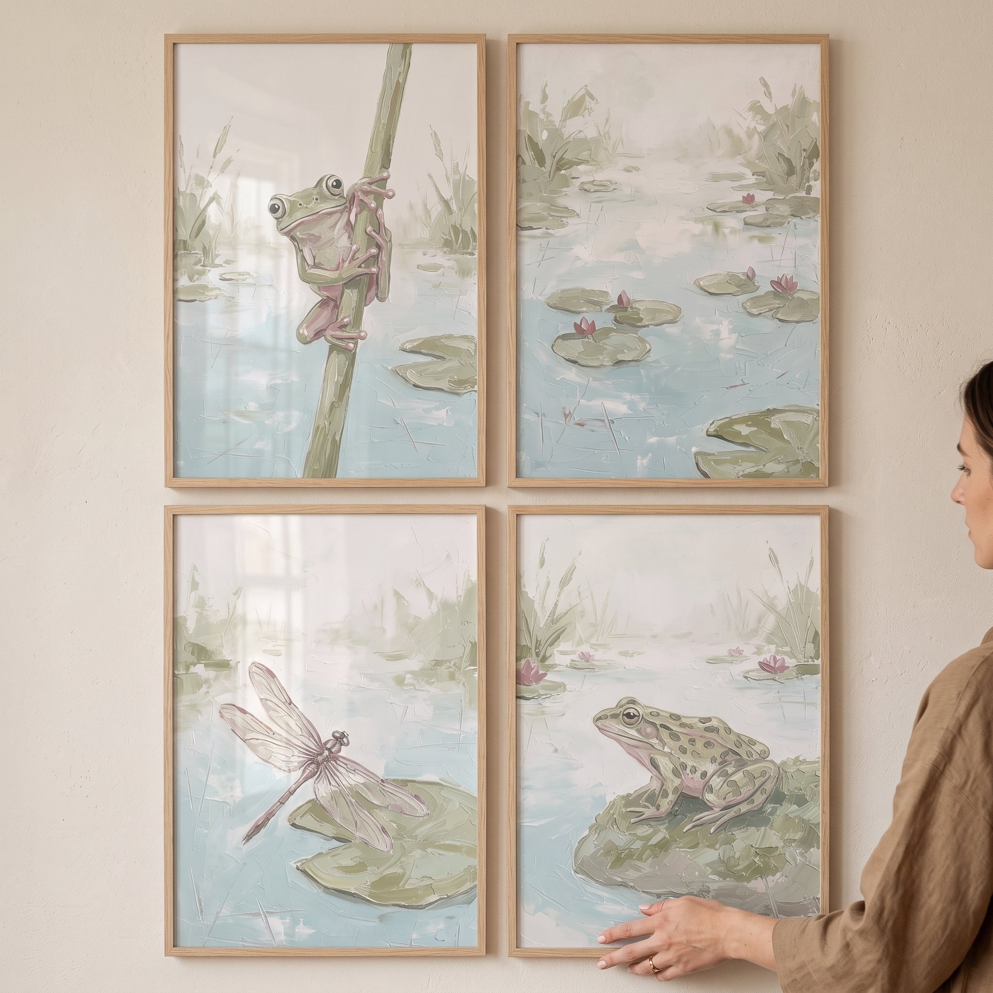 Pale Sage Wetland Nature Wall Art Set Of 4 - Gentle Marsh Scenes