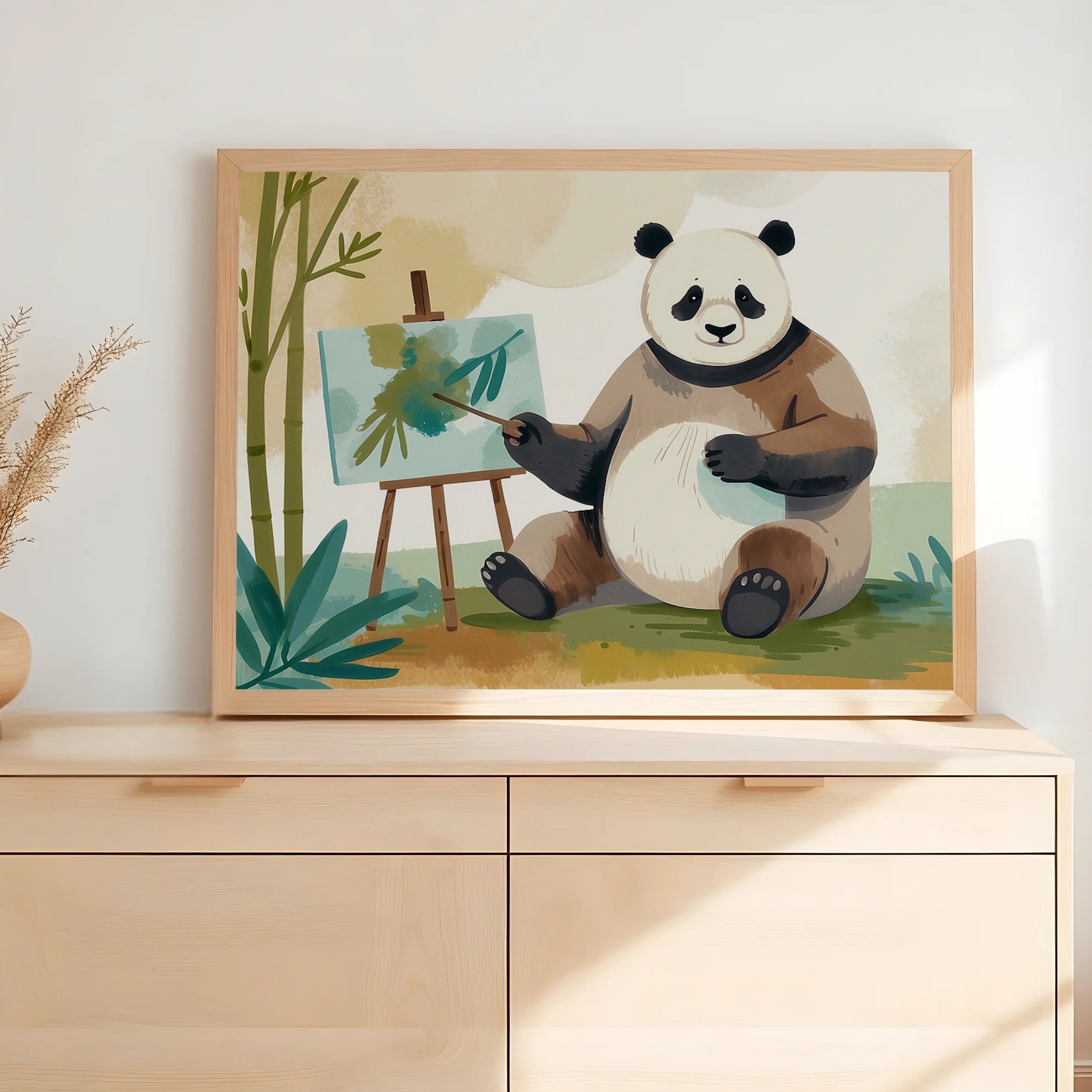 Artistic Panda Wall Art for Nursery, Playroom or Kids Bedrooms - Bamboo Nature Decor - Panda Picasso