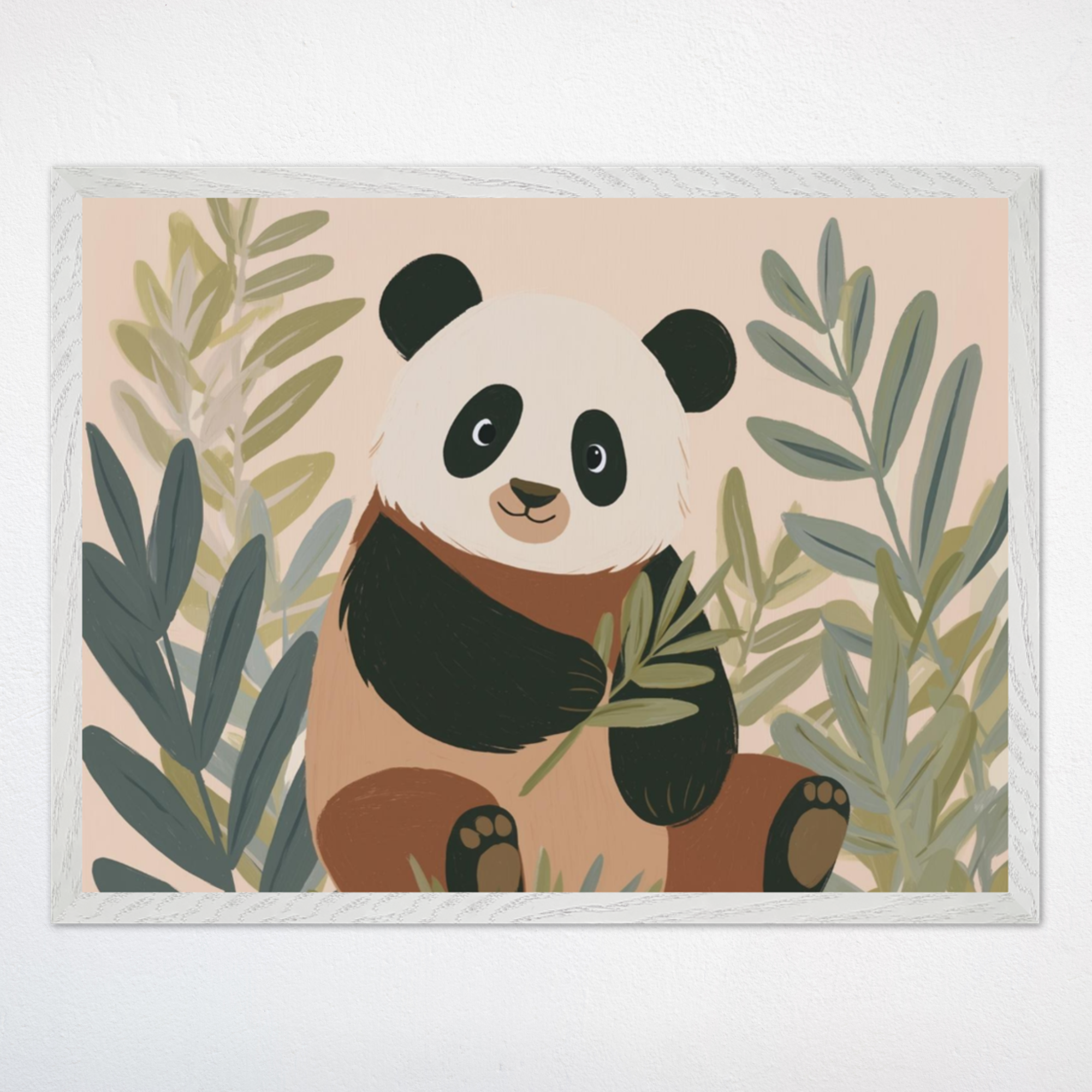 Woodland Panda Wall Art for Nursery, Playroom or Kids Bedrooms - Forest Animal Decor with Green Foliage - Panda Charm
