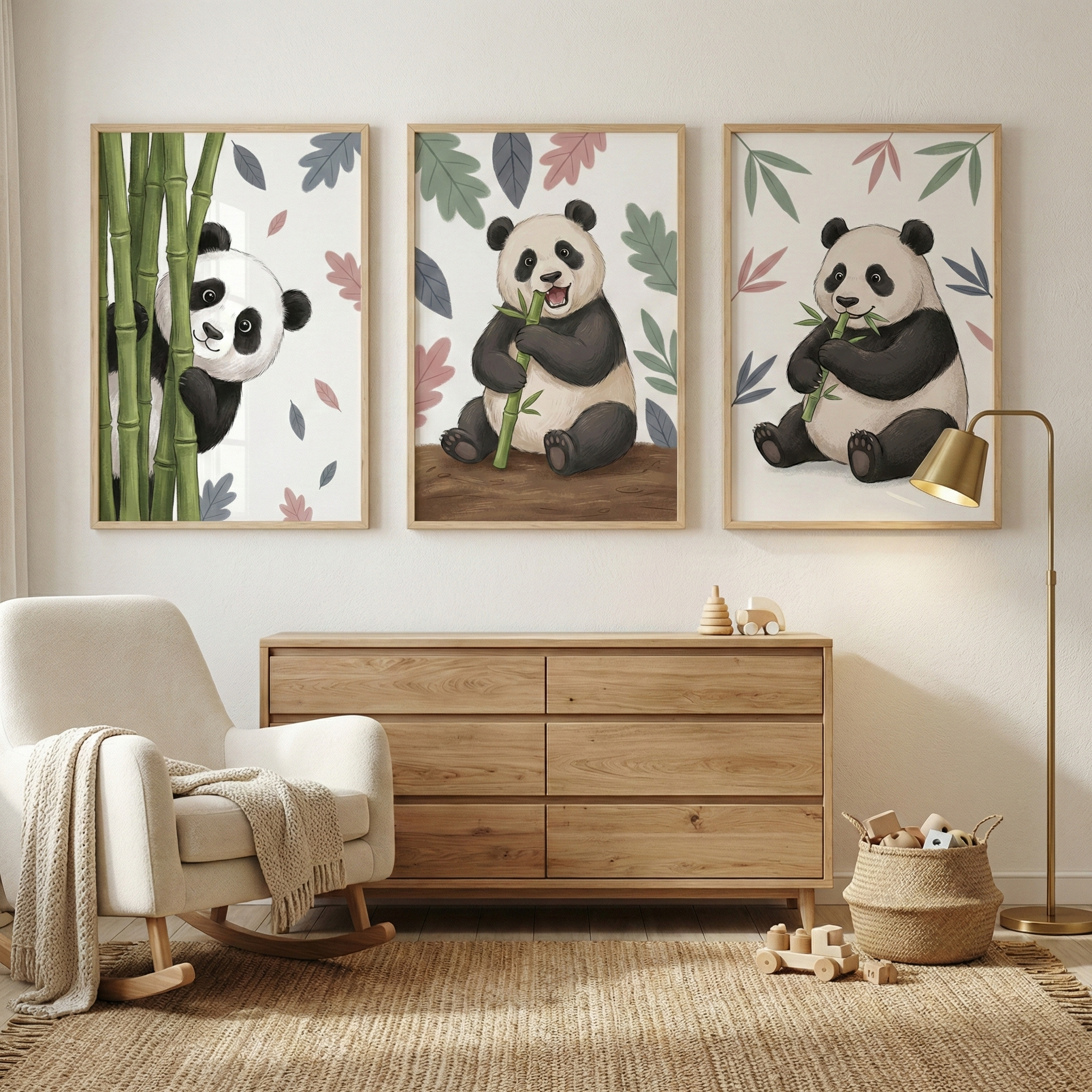 Panda Wall Art Set Of 3 - Playful Panda Trio