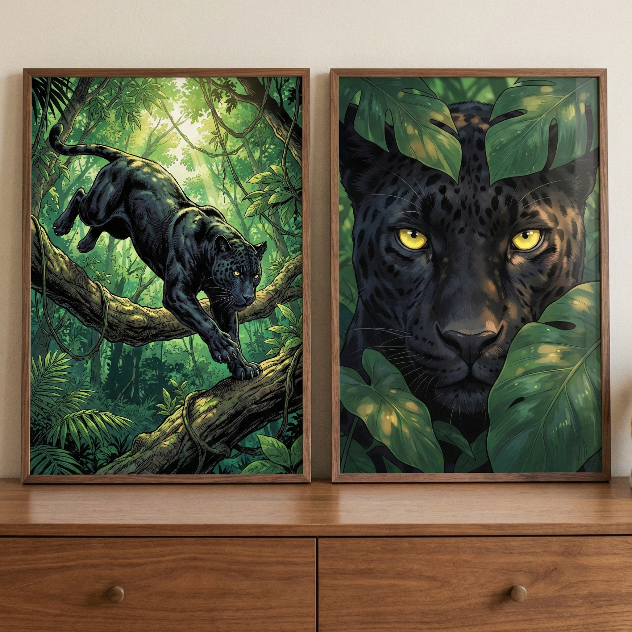 Panther Kids Room Wall Art Set of 2 - Shadow Forest Prowler