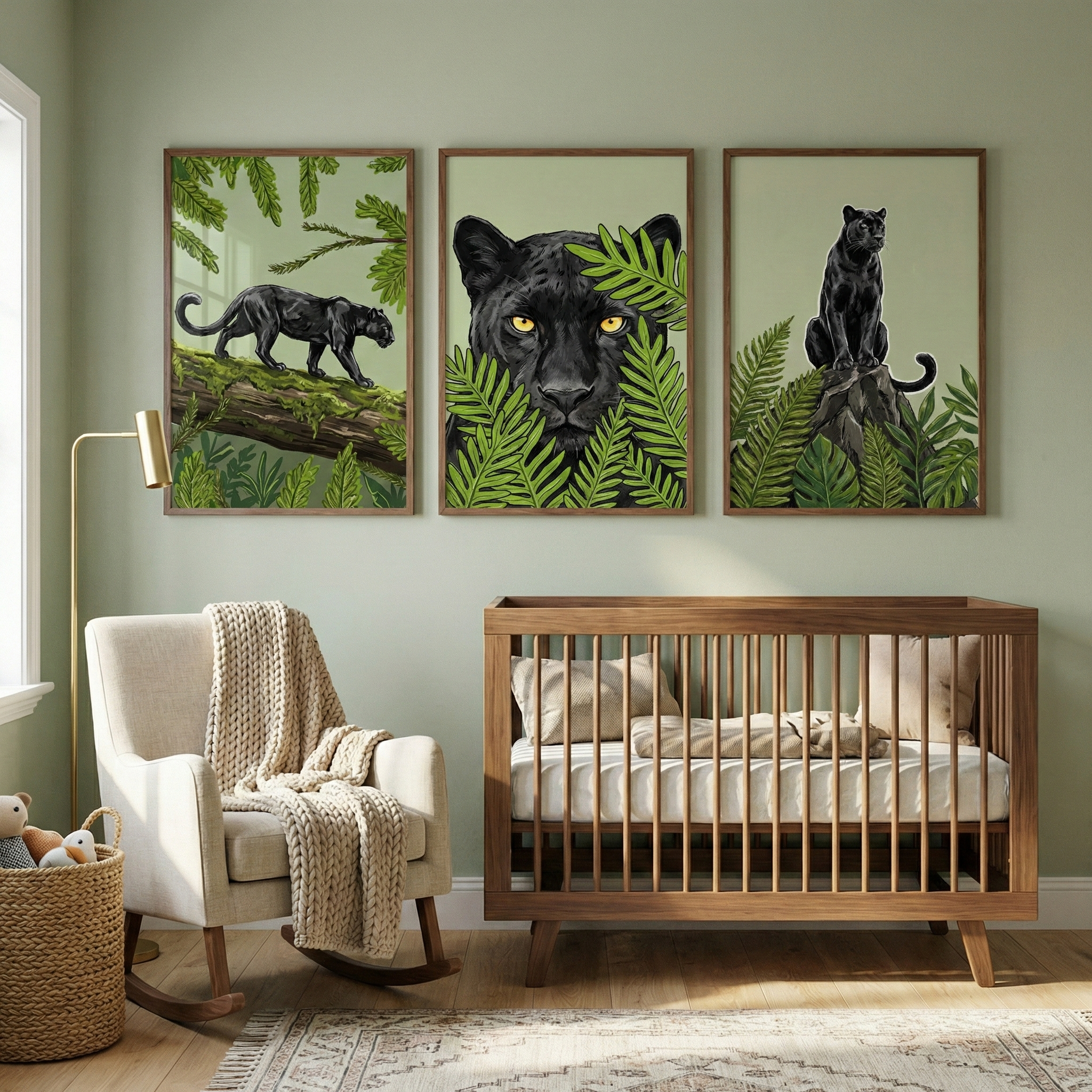 Panther Kids Room Wall Art Set of 3 - Midnight Jungle Prowler