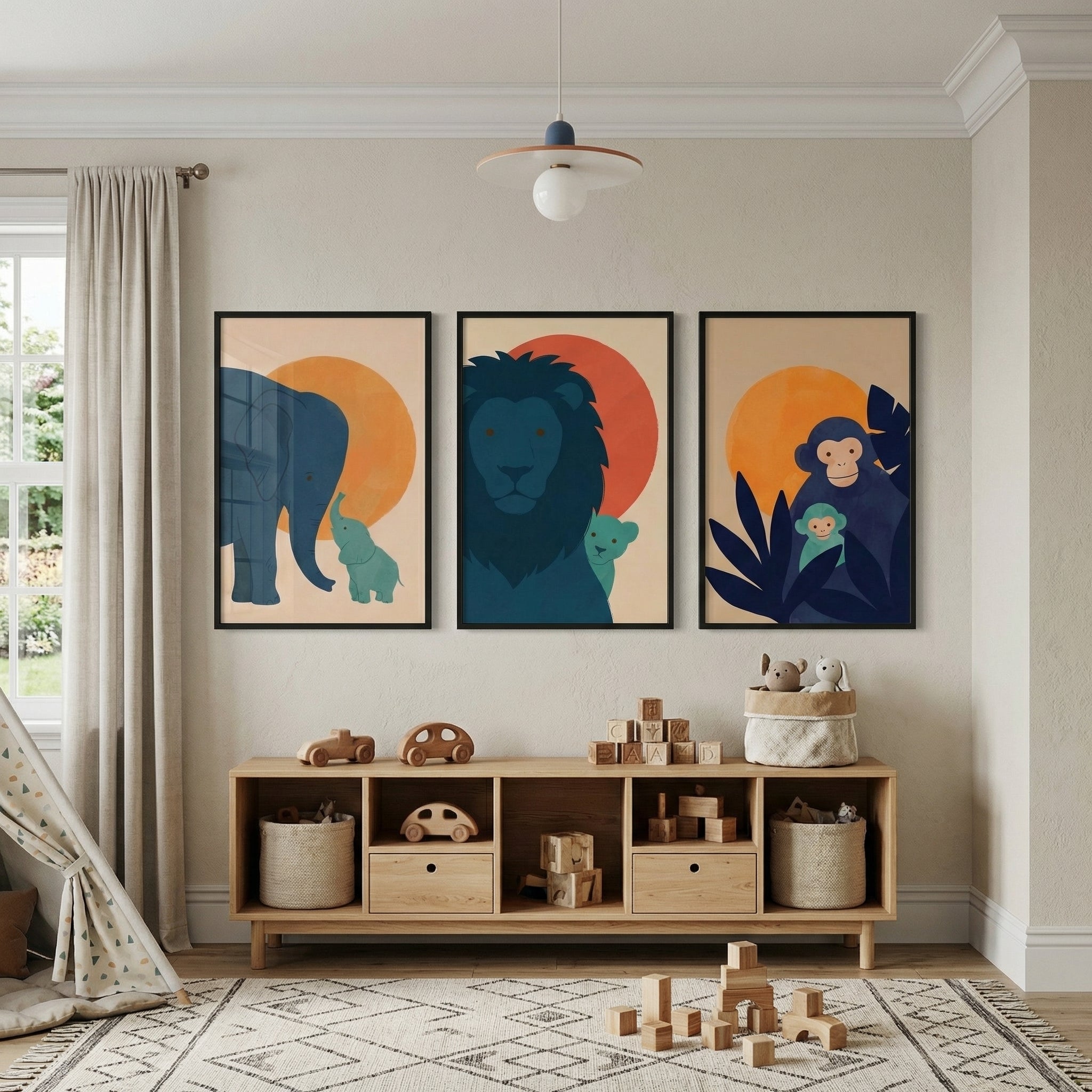 Parent Baby Safari Animal Artwork Set of 3 - Jungle Family Love