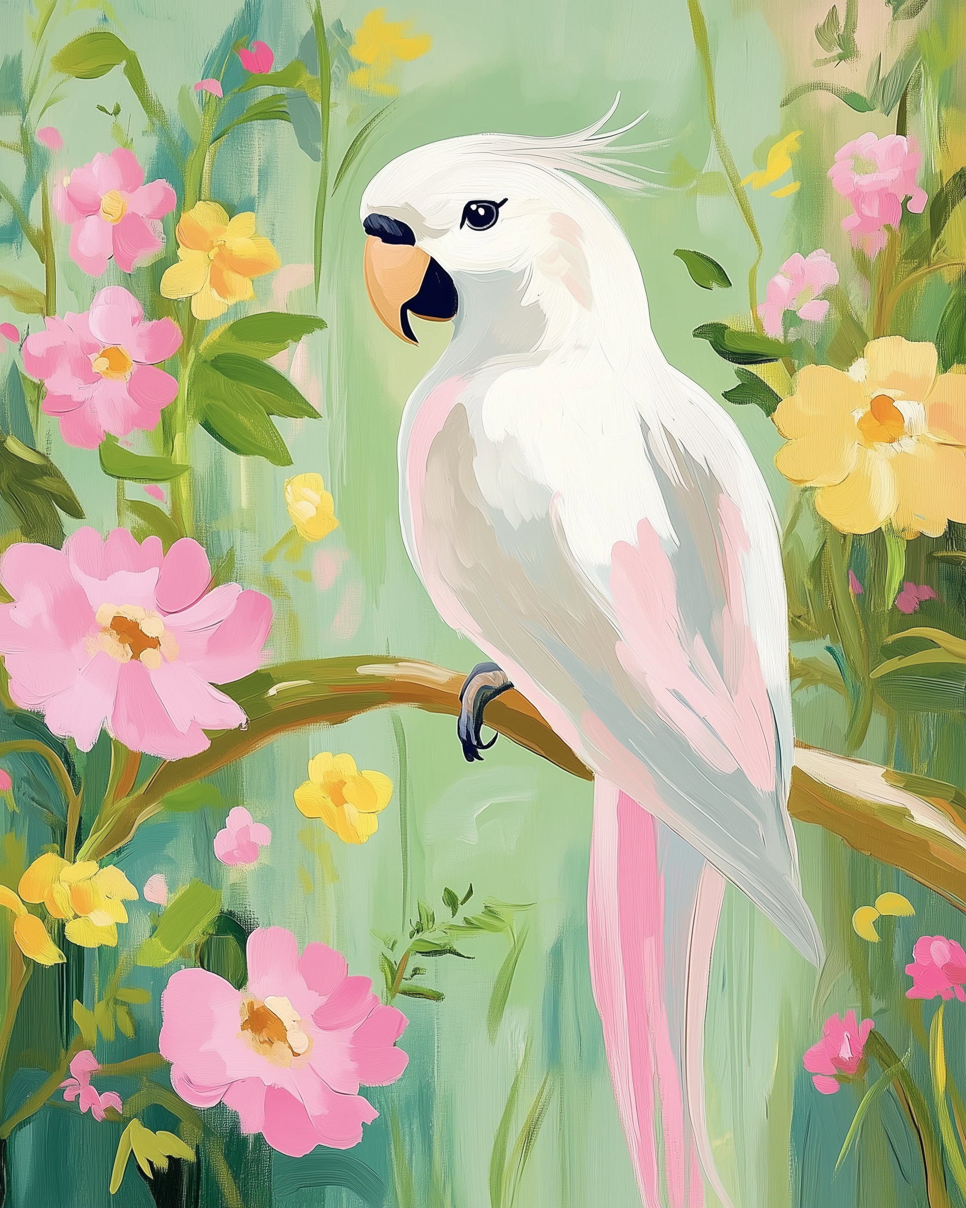 Woodland Parrot Wall Art for Nursery, Playroom or Kids Bedrooms - Colorful Flower Garden Decor - Featherbloom