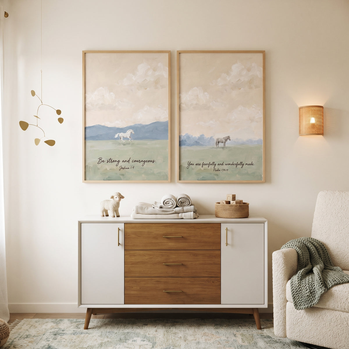 Pastel Bible Verse Horse Wall Art Set of 2 - Scripture Nature Duo