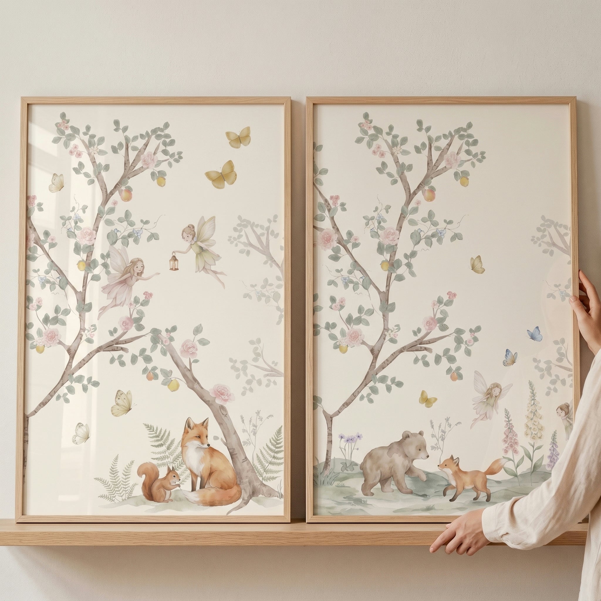 Pastel Blossom Tree Fairies Wall Art Set of 2 - Whimsical Woodland Dream