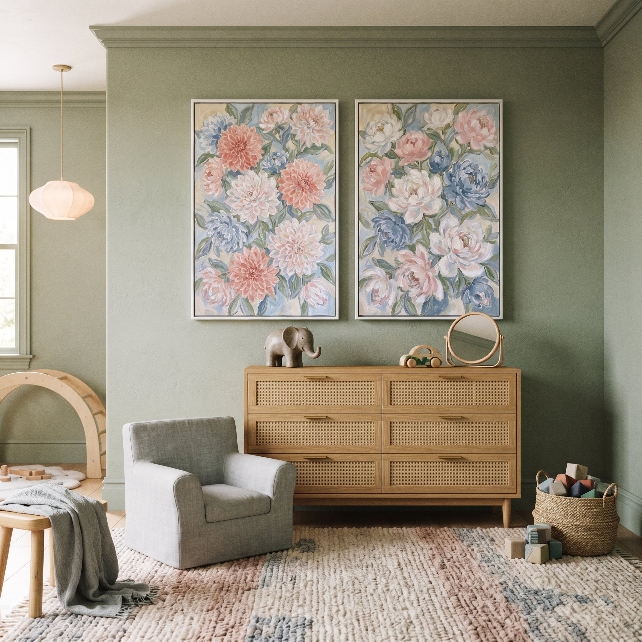 Pastel Blue Dahlia Floral Wall Art Set of 2 - Serene Garden Duet